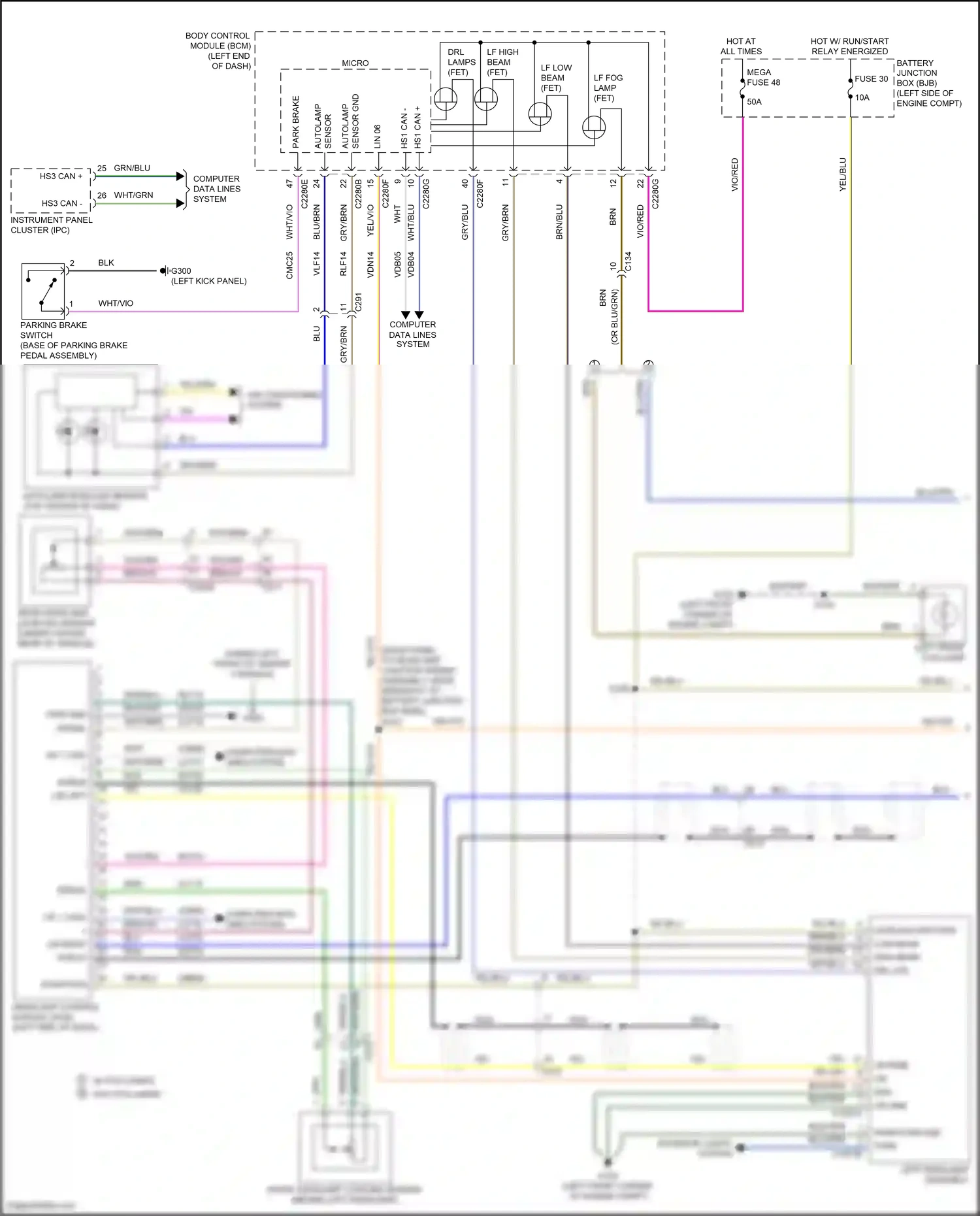 Wiring diagram high beam for Ford Explorer V facelift 2 (2017-2019) (1 of 4)
