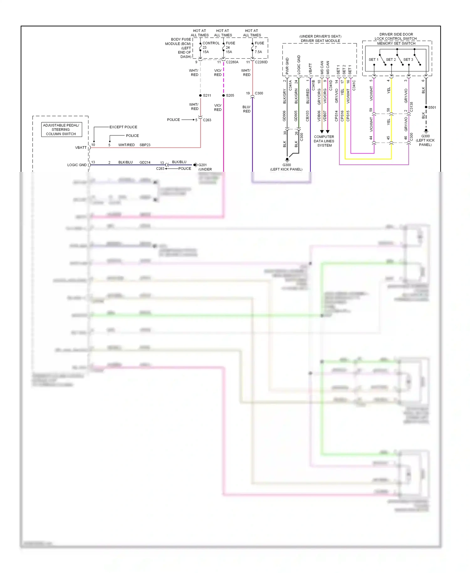 Wiring diagram adjustable pedal motor for Ford Explorer V (2010-2015) (1 of 2)