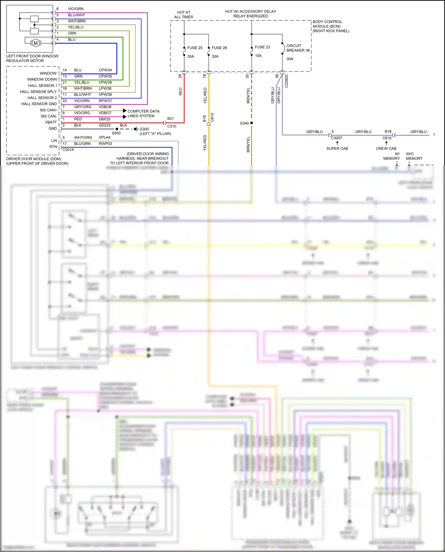 Wiring diagram left front door window control switch for Ford F-150 XIII facelift (2017-2020) (4 of 6)