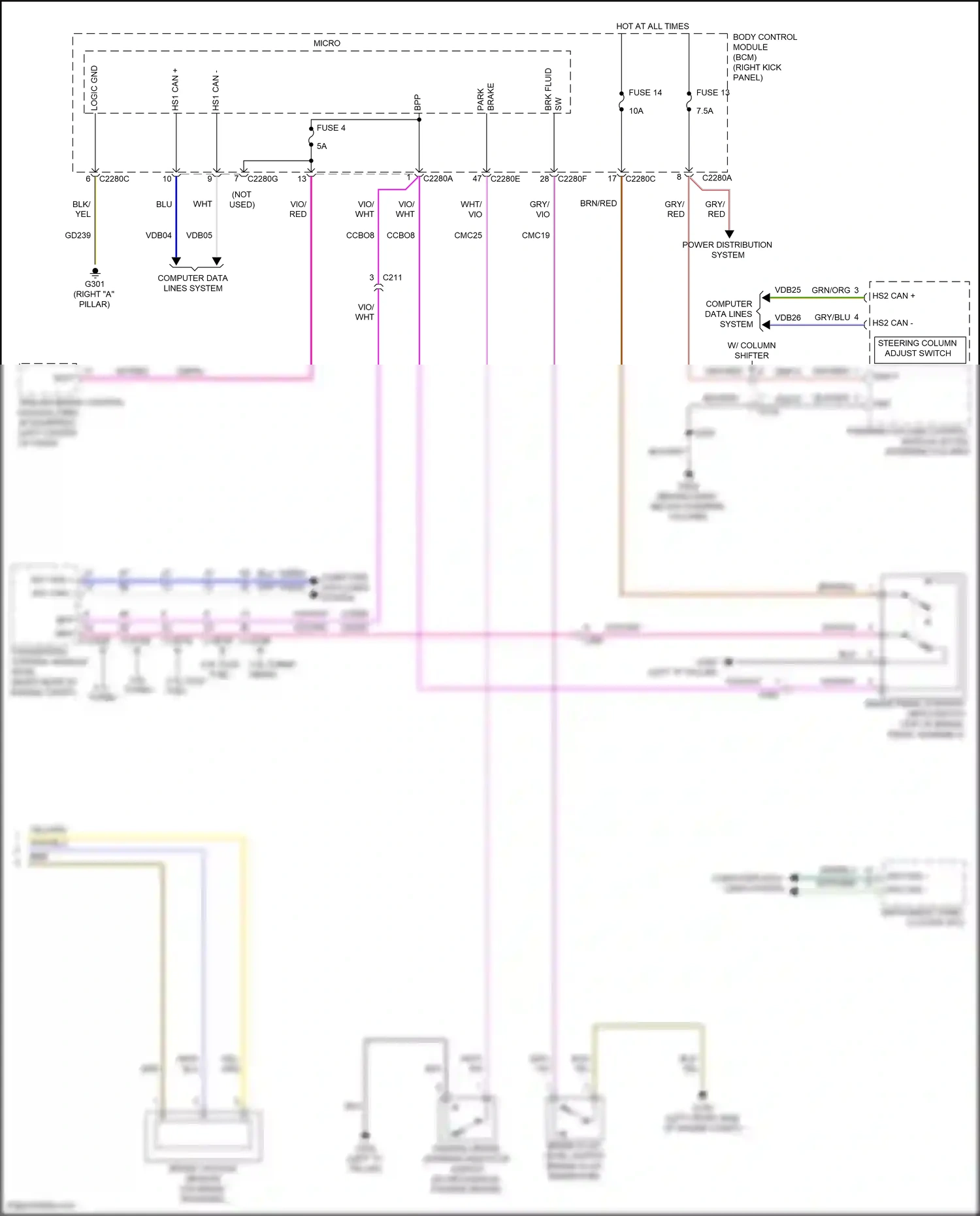 Wiring diagram steering column adjust switch for Ford F-150 XIII facelift (2017-2020) (2 of 3)