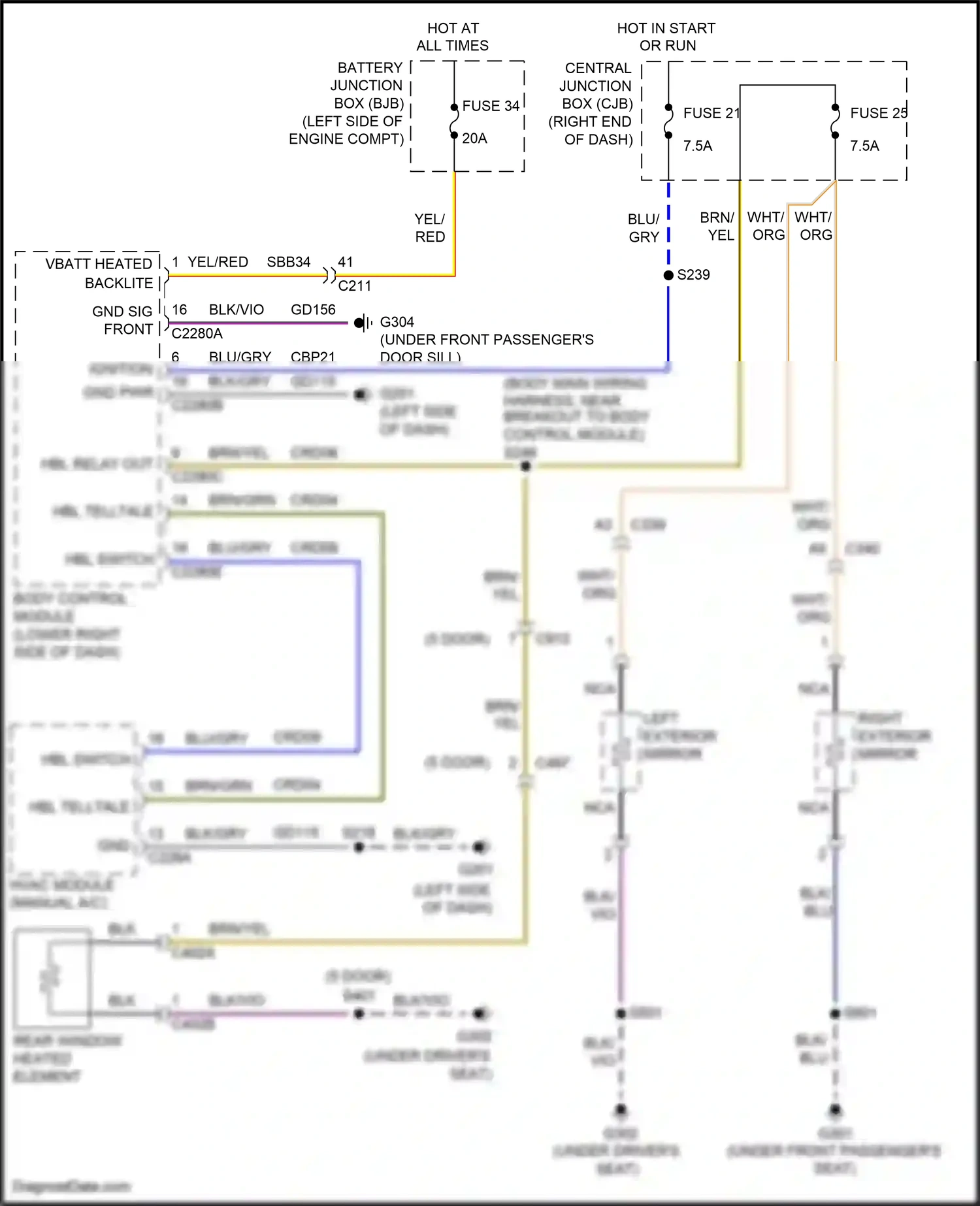 Wiring diagram hbl switch for Ford Fiesta Mk6 facelift (2012-2019) (1 of 3)