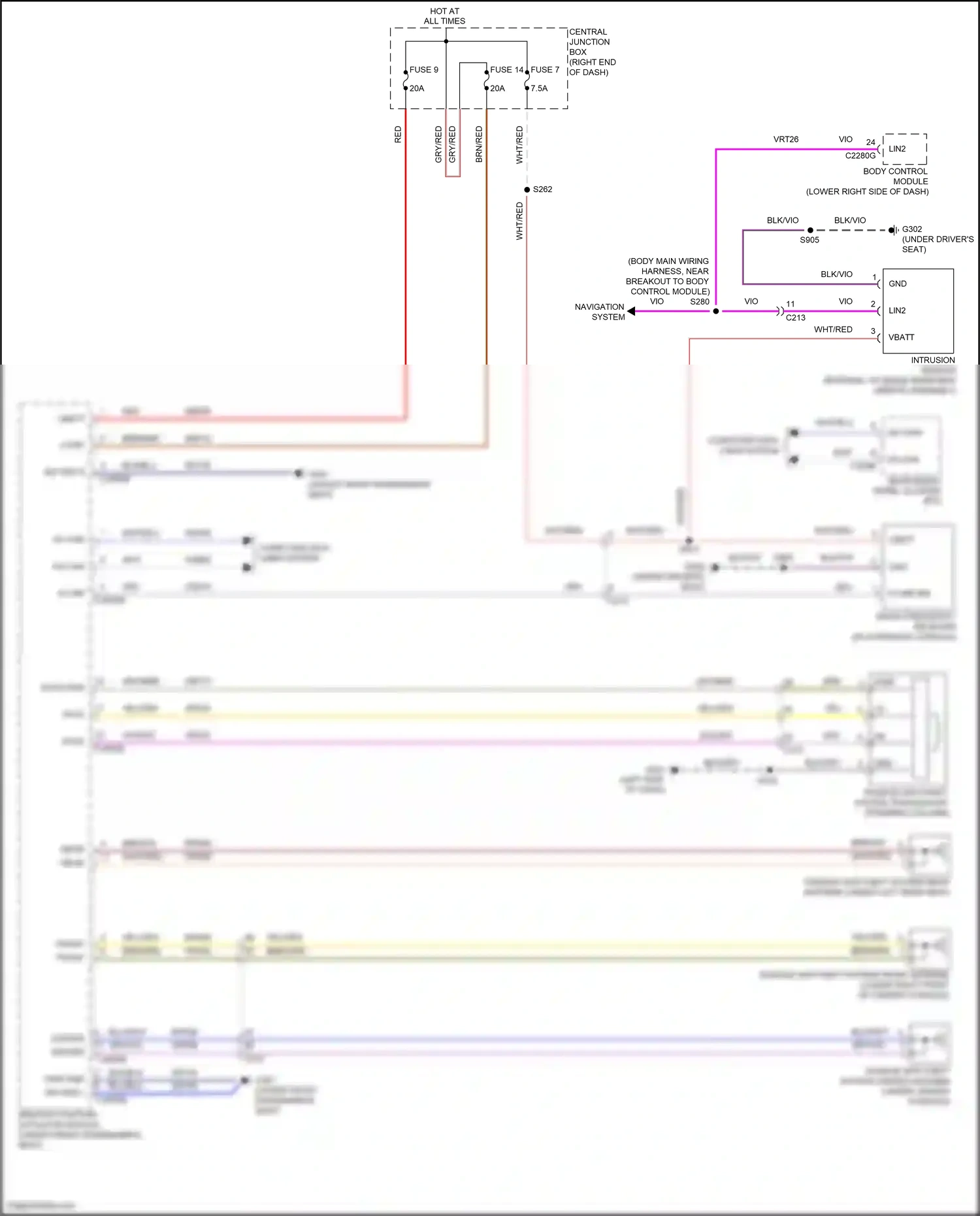 Wiring diagram intrusion sensor for Ford Fiesta Mk6 facelift (2012-2019) (2 of 3)