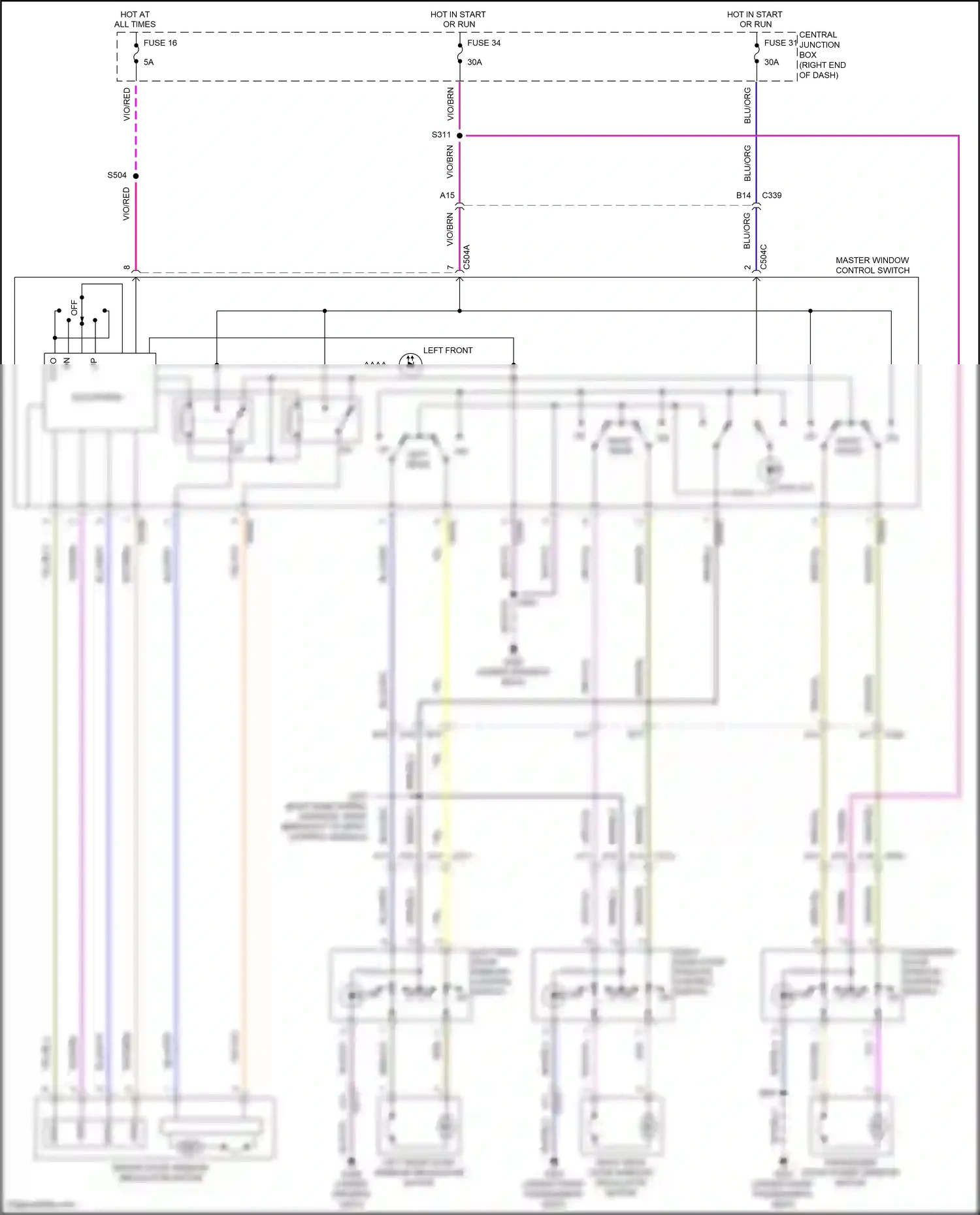 Wiring diagram master window control switch for Ford Fiesta Mk6 facelift (2012-2019) (5 of 5)