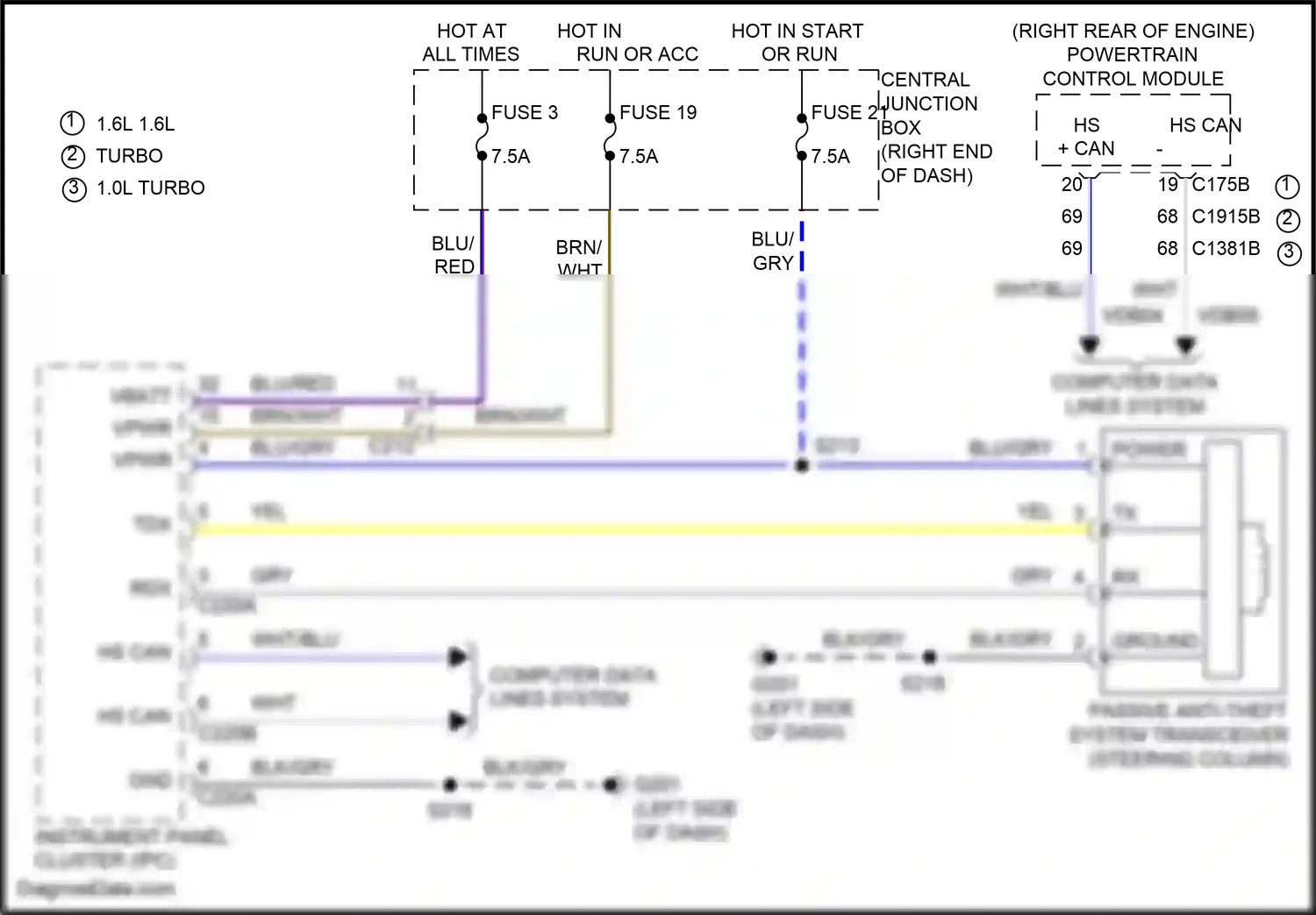 Wiring diagram steering column) for Ford Fiesta Mk6 facelift (2012-2019) (3 of 4)