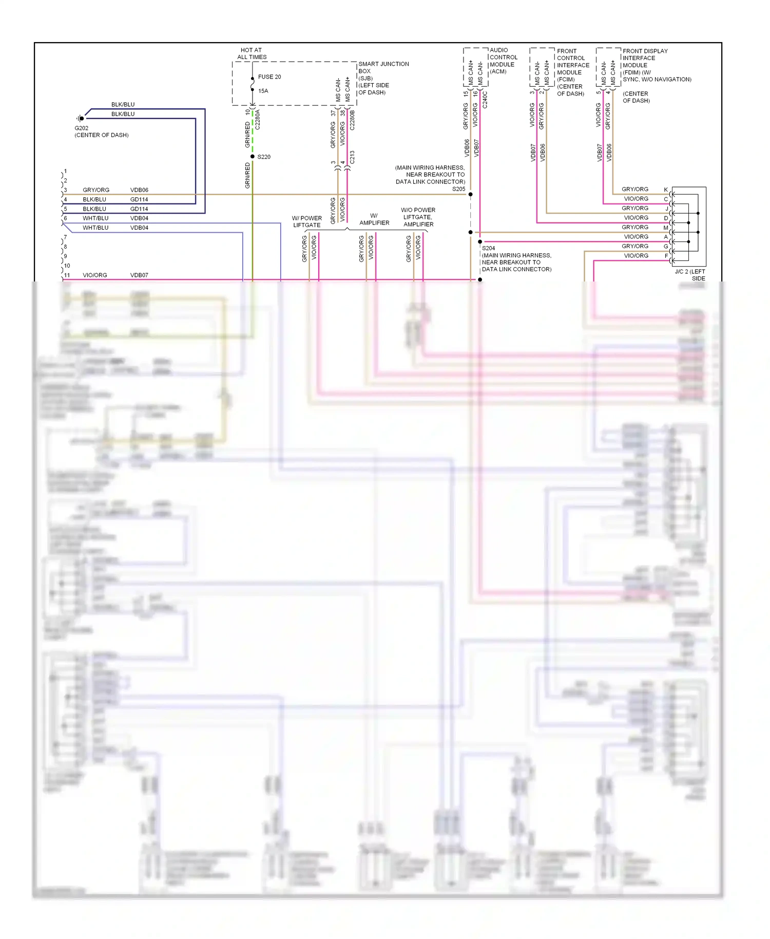 Ford Flex I (2008-2013) restraints control module (rcm) (center console) wiring diagram  (1 of 4)