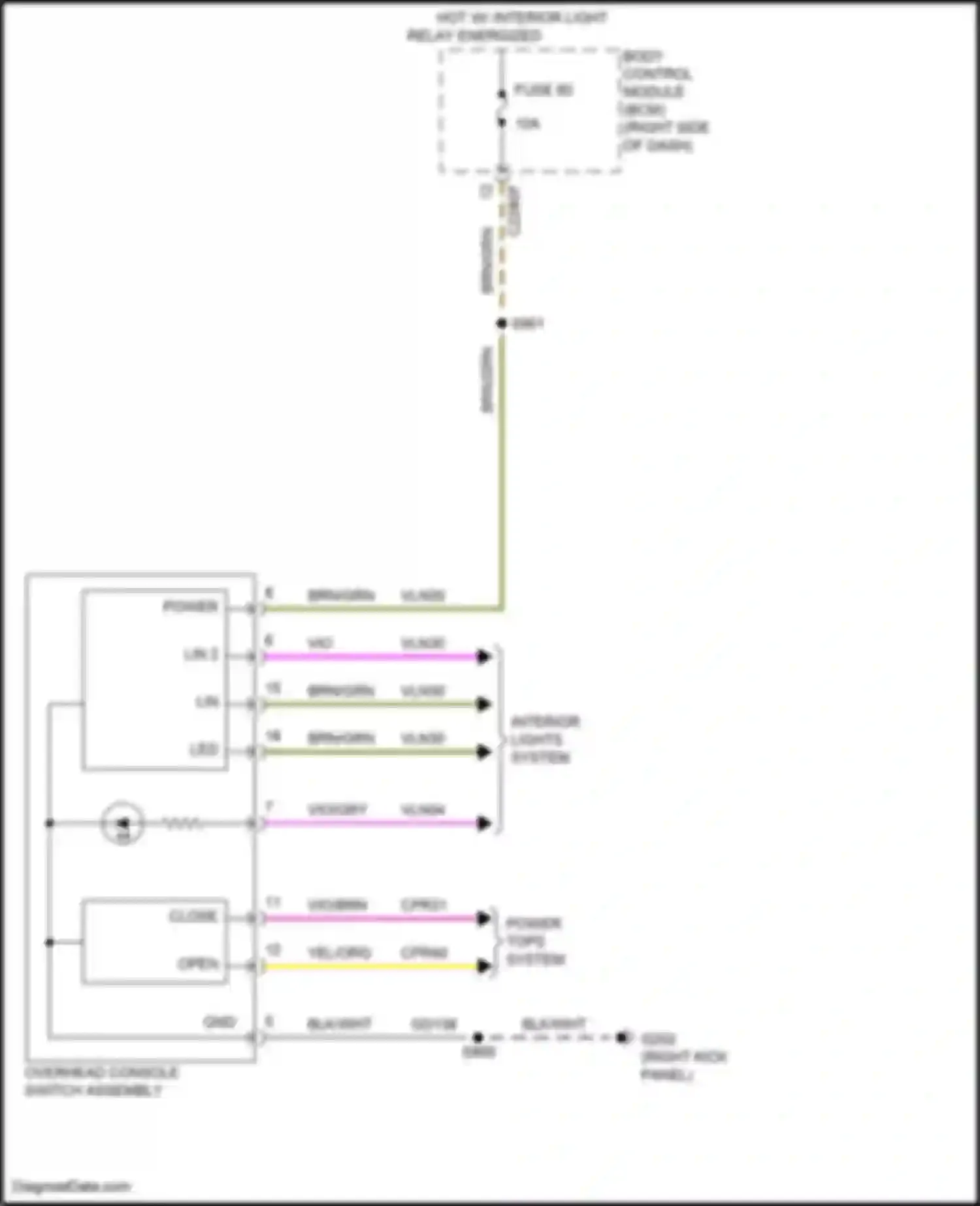 Wiring diagram overhead console switch assembly for Ford Focus RS III (2016-2018) (8 of 10)