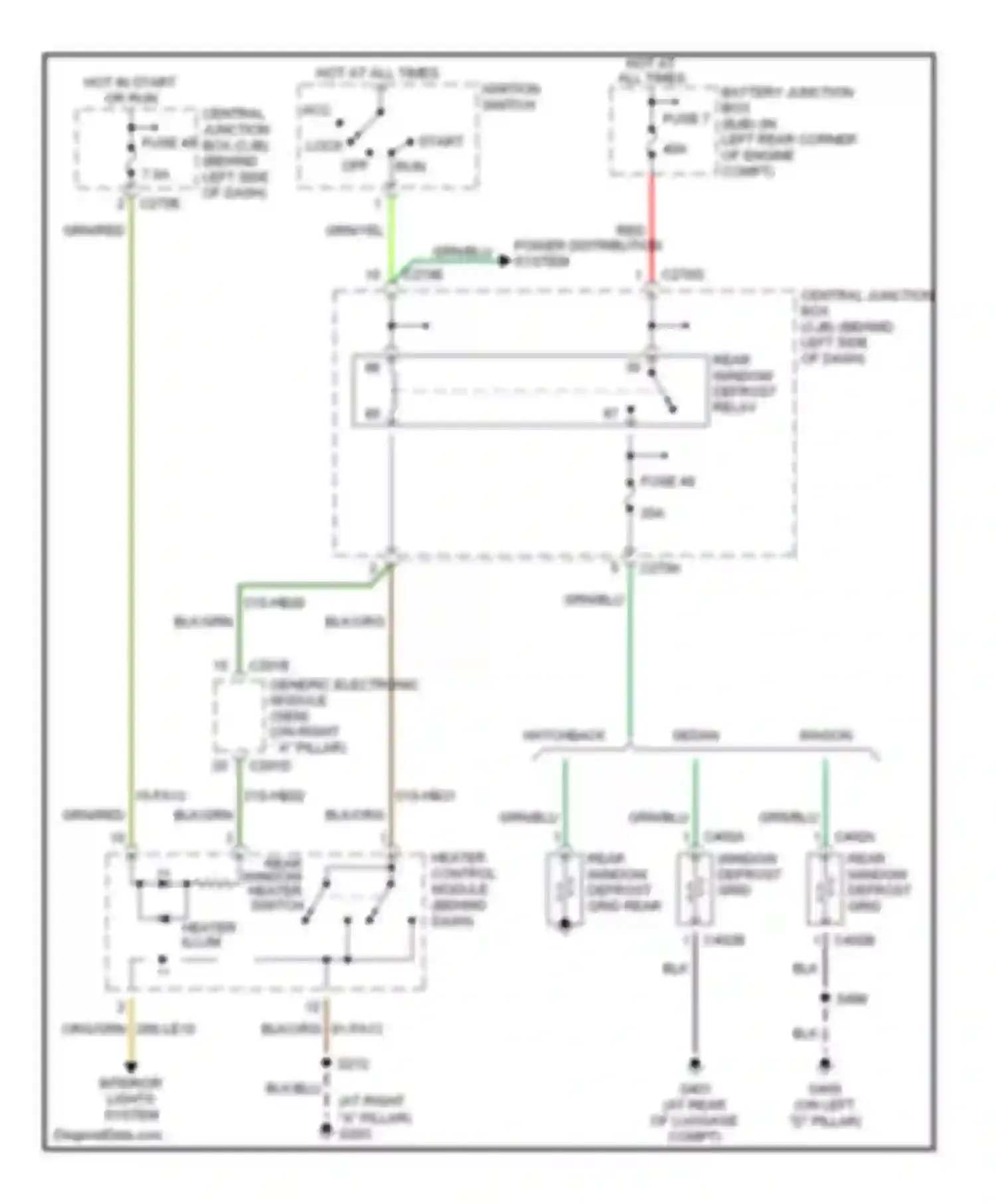 Wiring diagram rear window defrost grid for Ford Focus I facelift (2001-2007) (2 of 2)