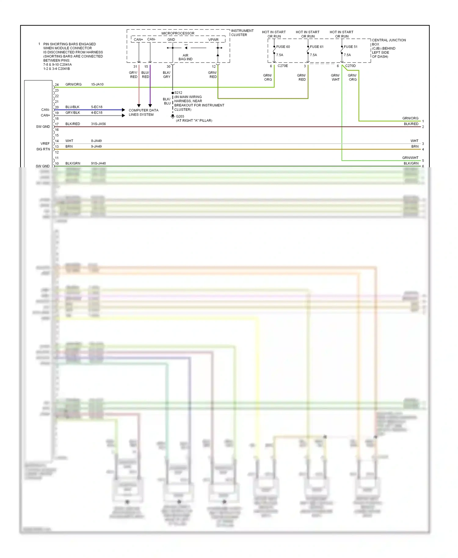 Ford Focus I facelift (2001-2007) restraints control module (under center console) wiring diagram  (2 of 3)