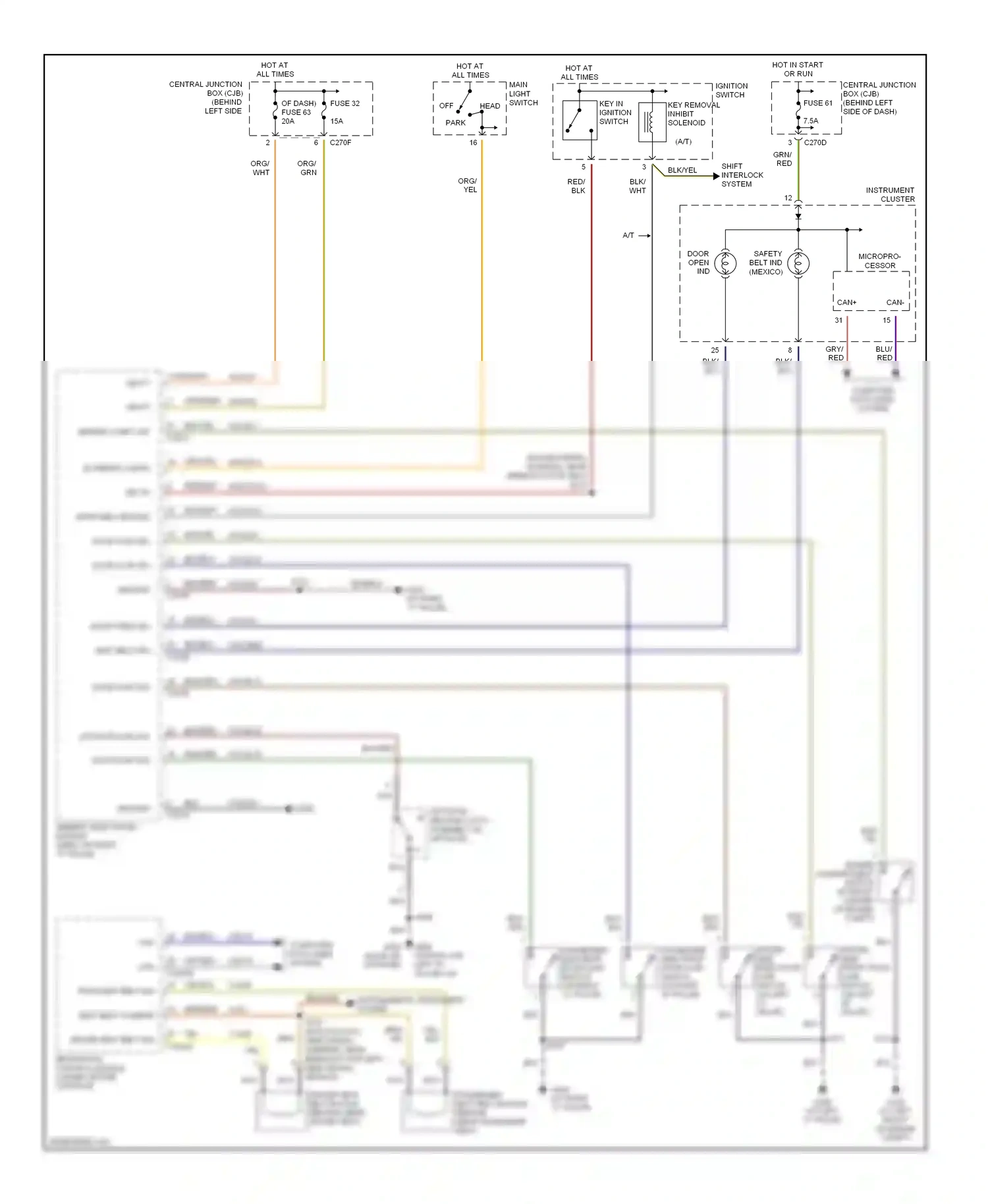 Ford Focus I facelift (2001-2007) restraints control module (under center console) wiring diagram  (3 of 3)
