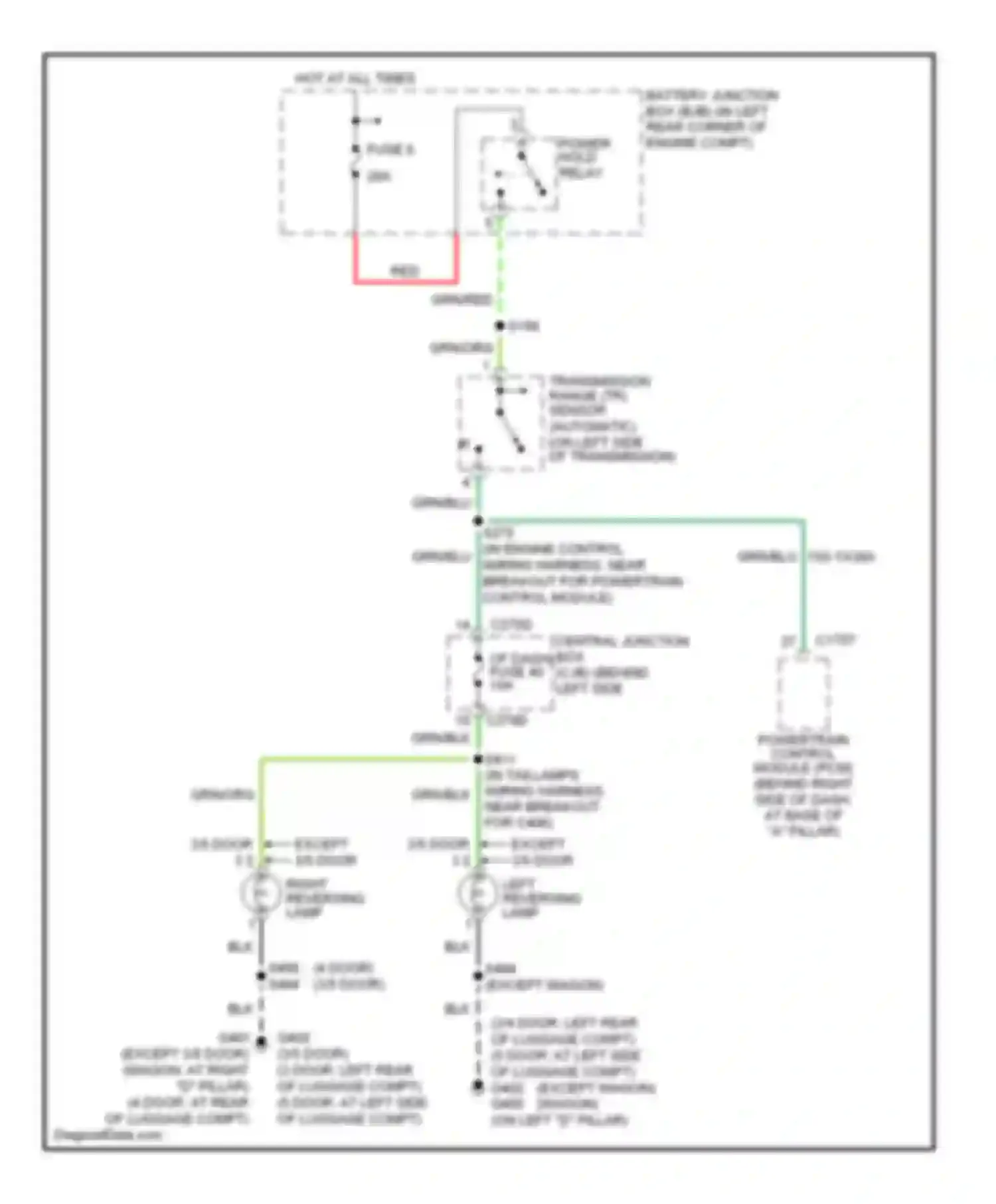Wiring diagram right reversing lamp for Ford Focus I facelift (2001-2007) (1 of 2)