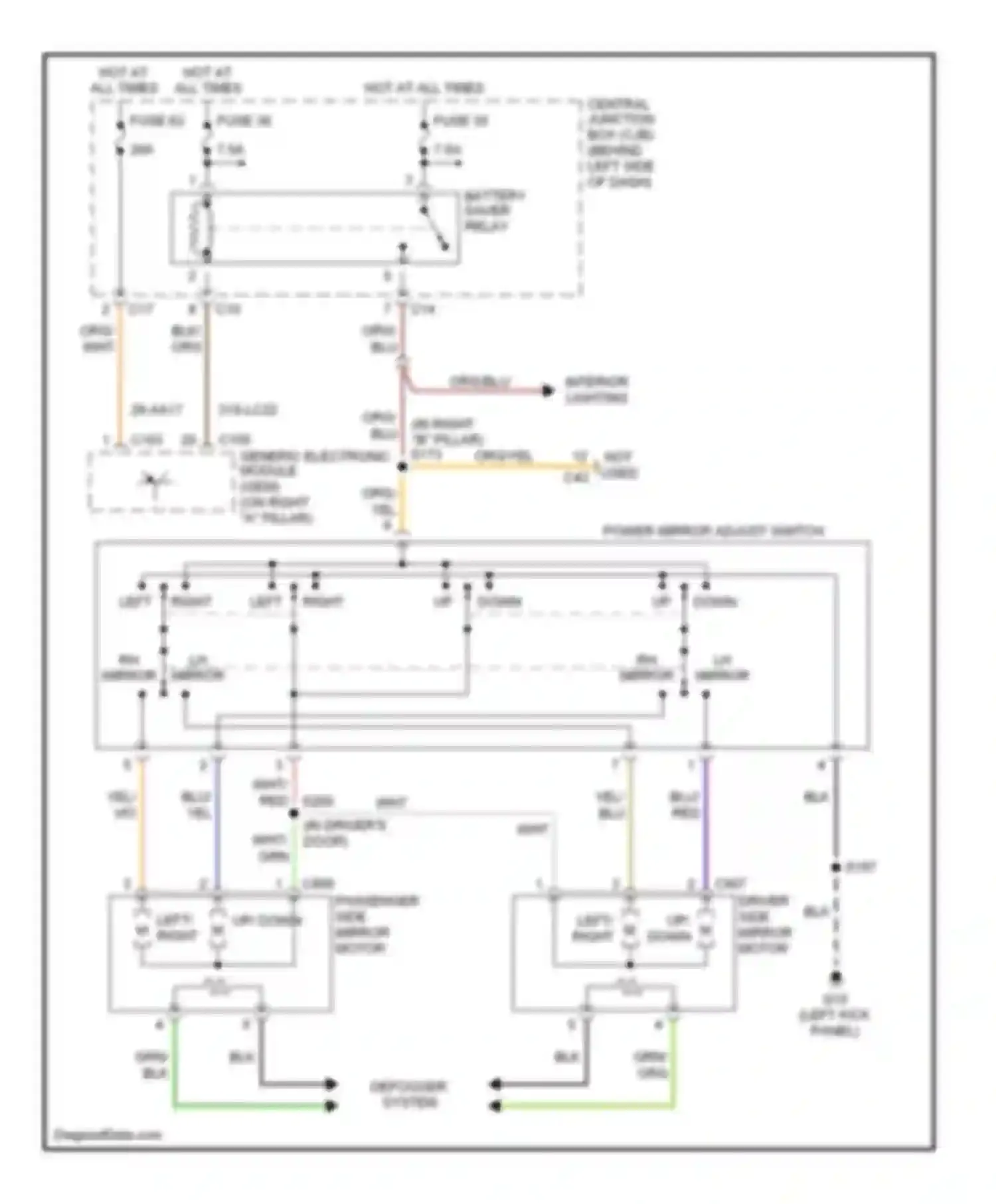 Focus Ford I (1998-2004): Power mirror circuit