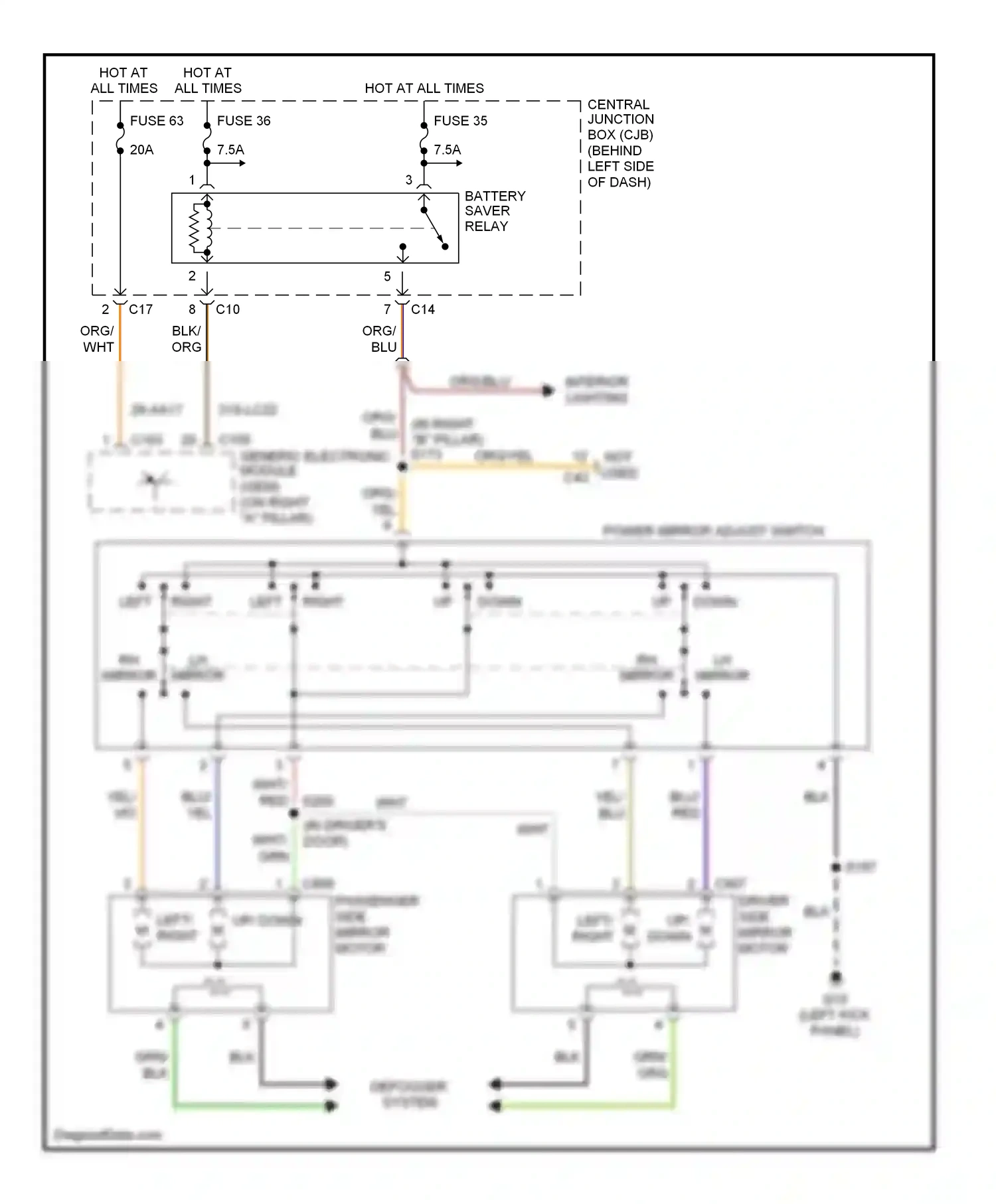 Wiring diagram driver side mirror motor left/ right up/ down for Ford Focus I (1998-2004) (1 of 1)