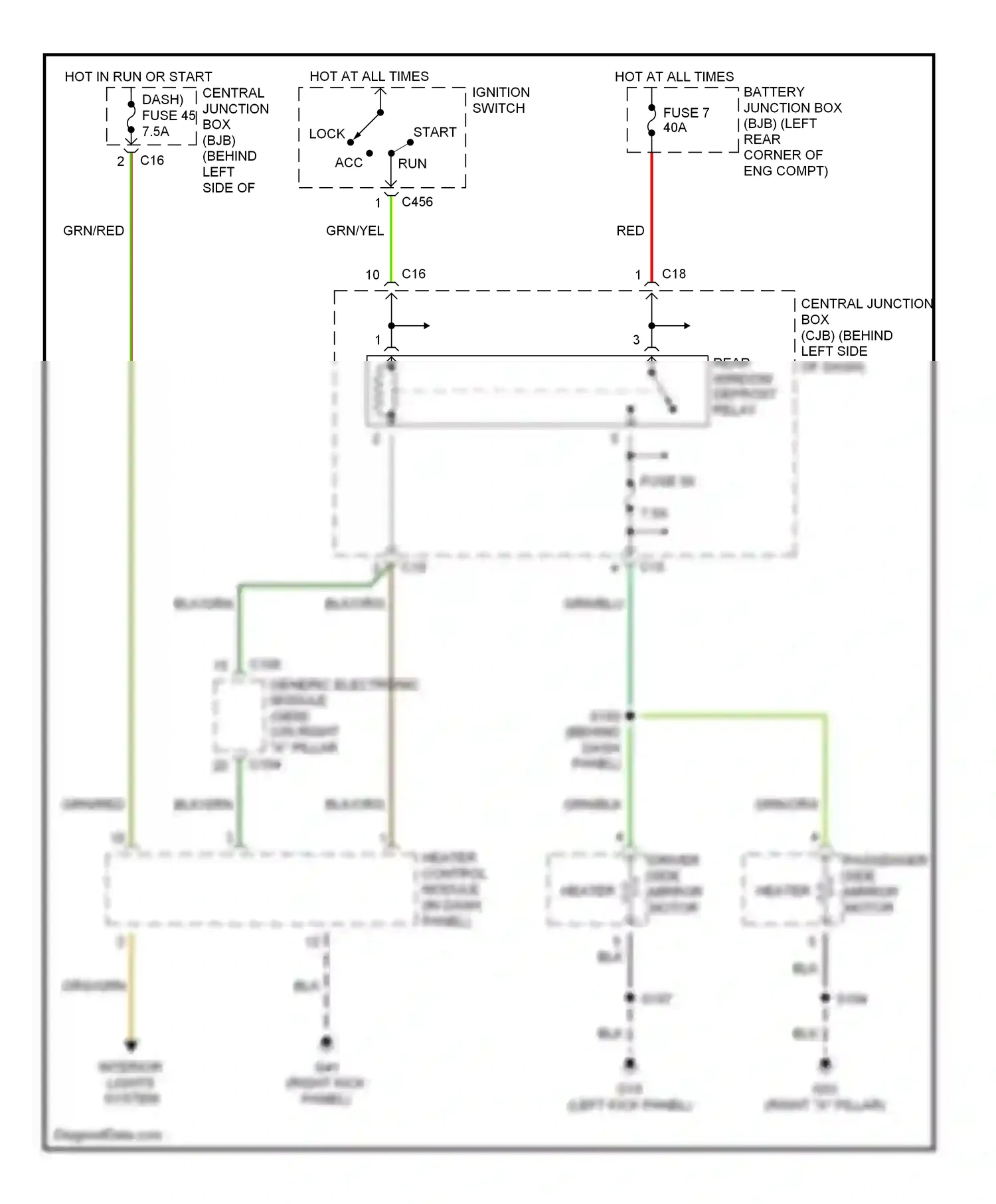 Ford Focus I (1998-2004) heater control module (in dash panel) wiring diagram  (1 of 2)