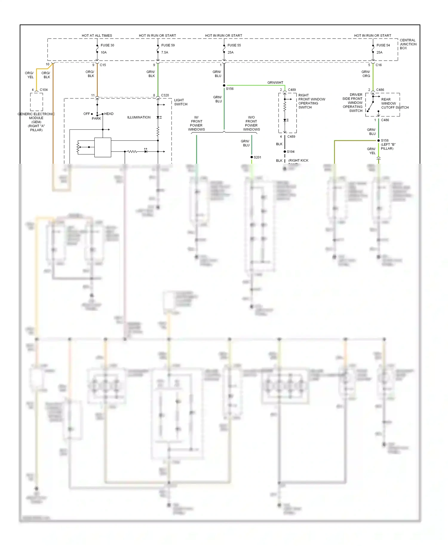 Ford Focus I (1998-2004) (left kick panel) (right kick panel) wiring diagram  (2 of 2)
