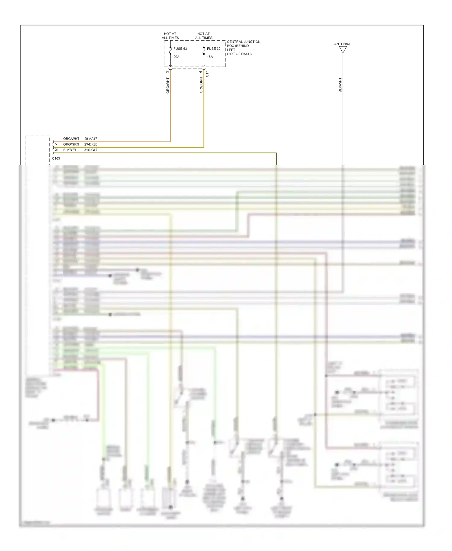 Ford Focus I (1998-2004) (left kick panel) wiring diagram  (3 of 20)