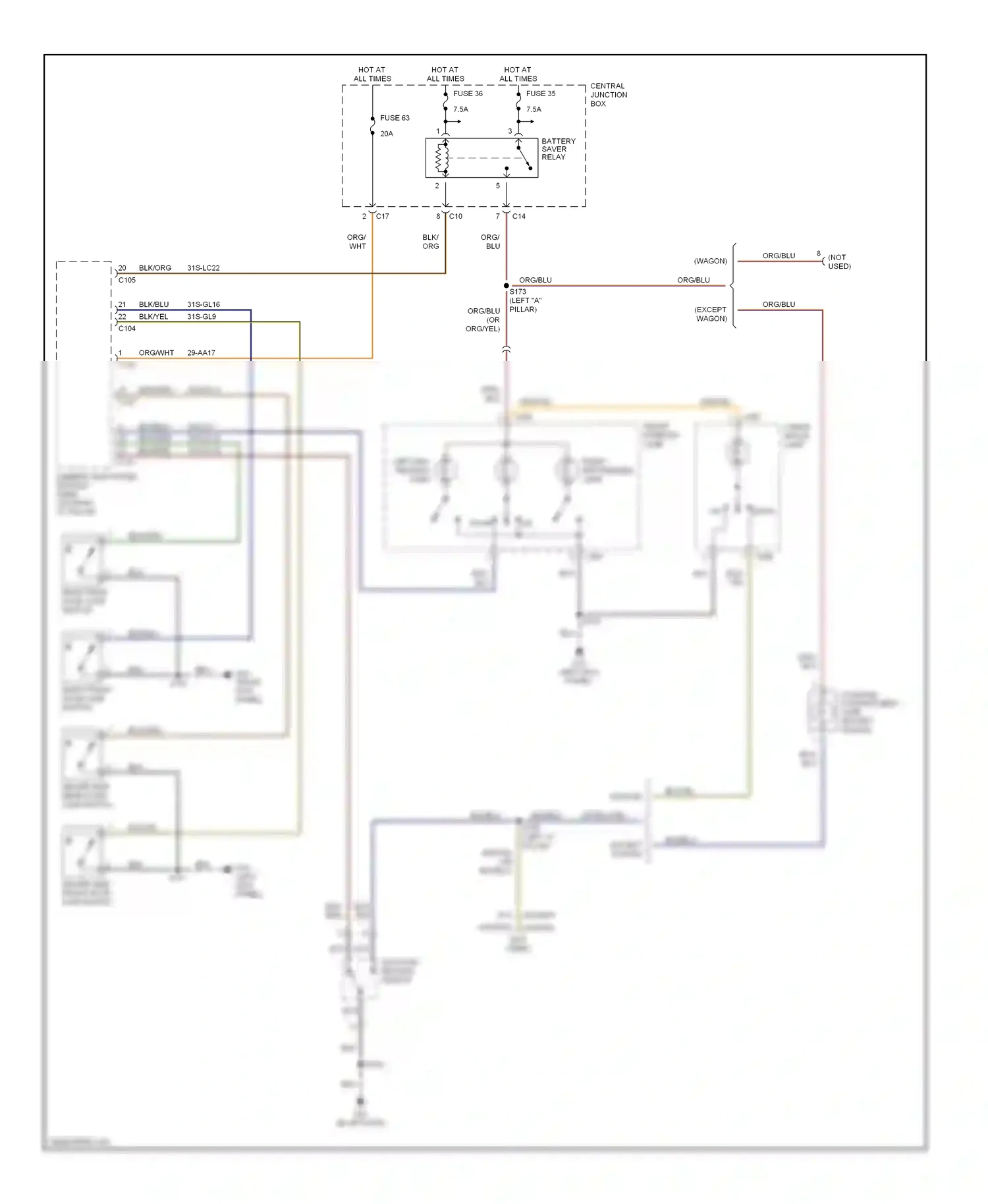 Ford Focus I (1998-2004) (left kick panel) wiring diagram  (2 of 20)