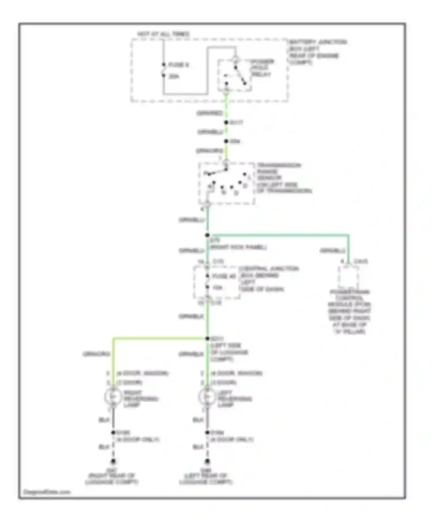 Wiring diagram left reversing lamp for Ford Focus I (1998-2004) (1 of 3)