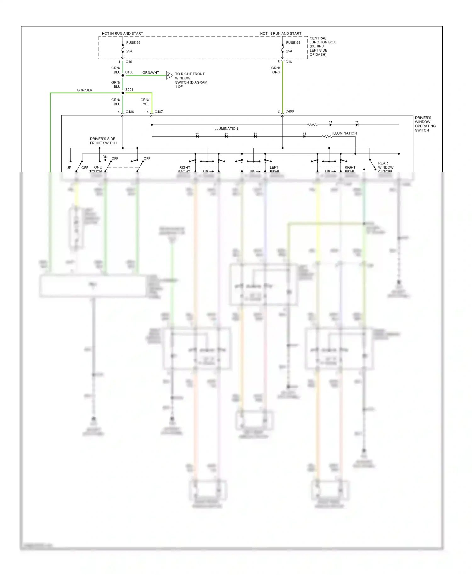 Wiring diagram rear window cutoff switch for Ford Focus I (1998-2004) (1 of 1)