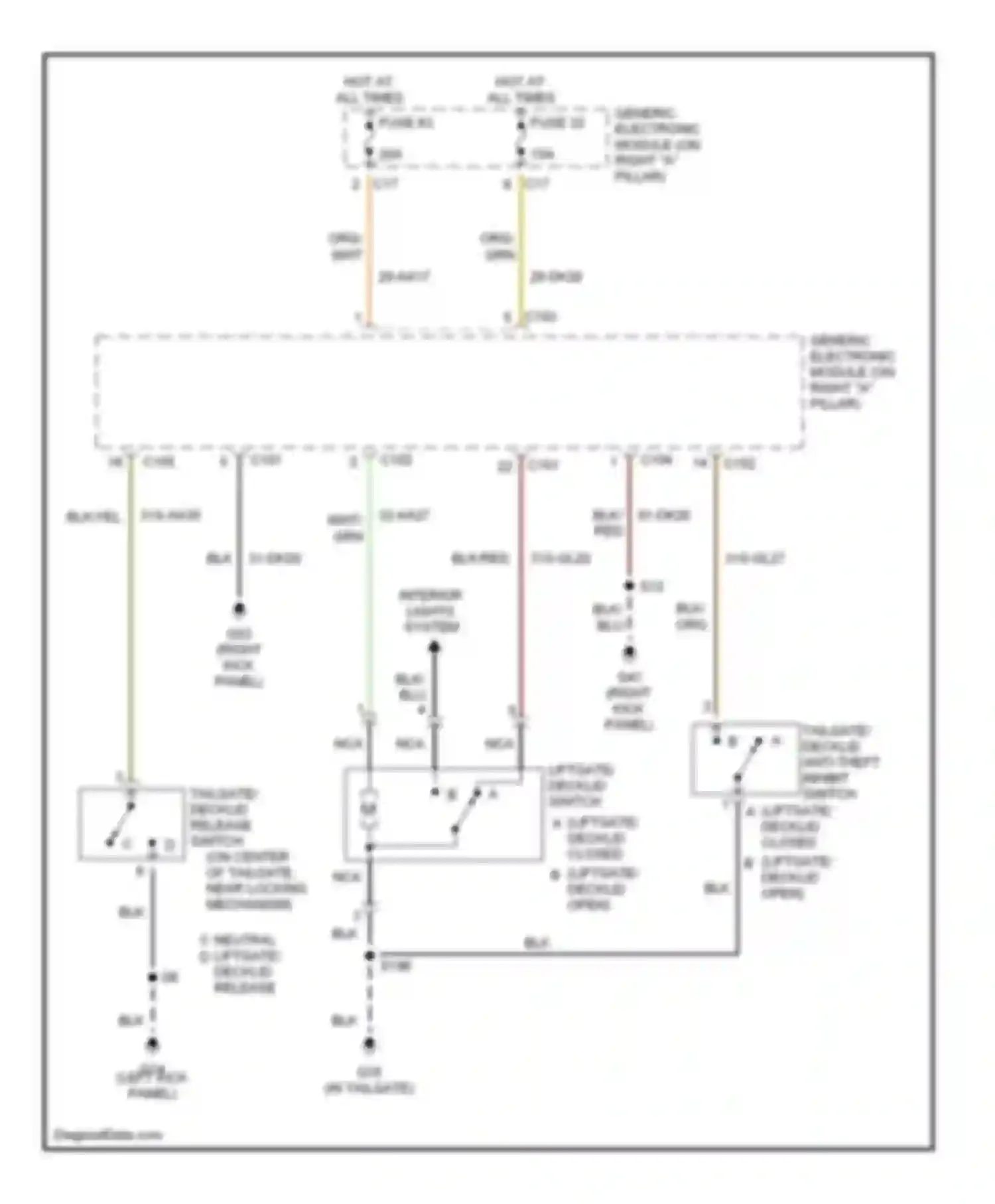 Wiring diagram tailgate/ decklid anti-theft inhibit switch for Ford Focus I (1998-2004) (3 of 3)
