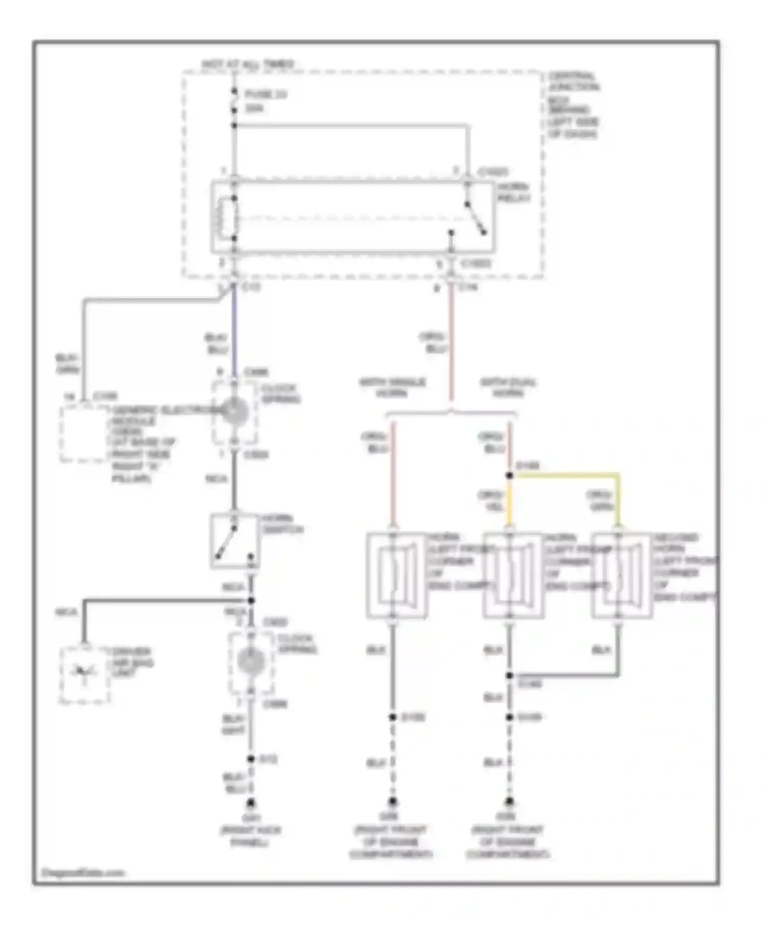 Wiring diagram with single horn for Ford Focus I (1998-2004) (1 of 1)