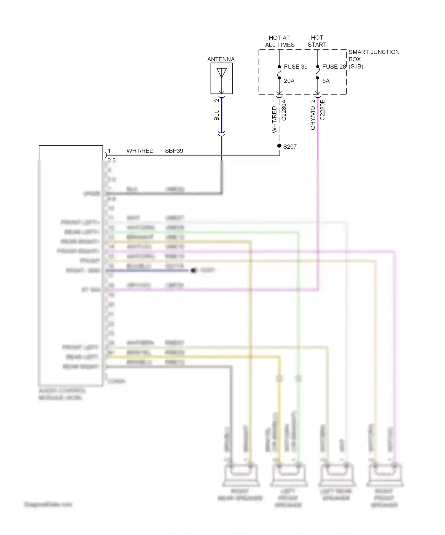 Ford Focus II facelift (2007-2011) audio control module (acm) wiring diagram  (1 of 5)