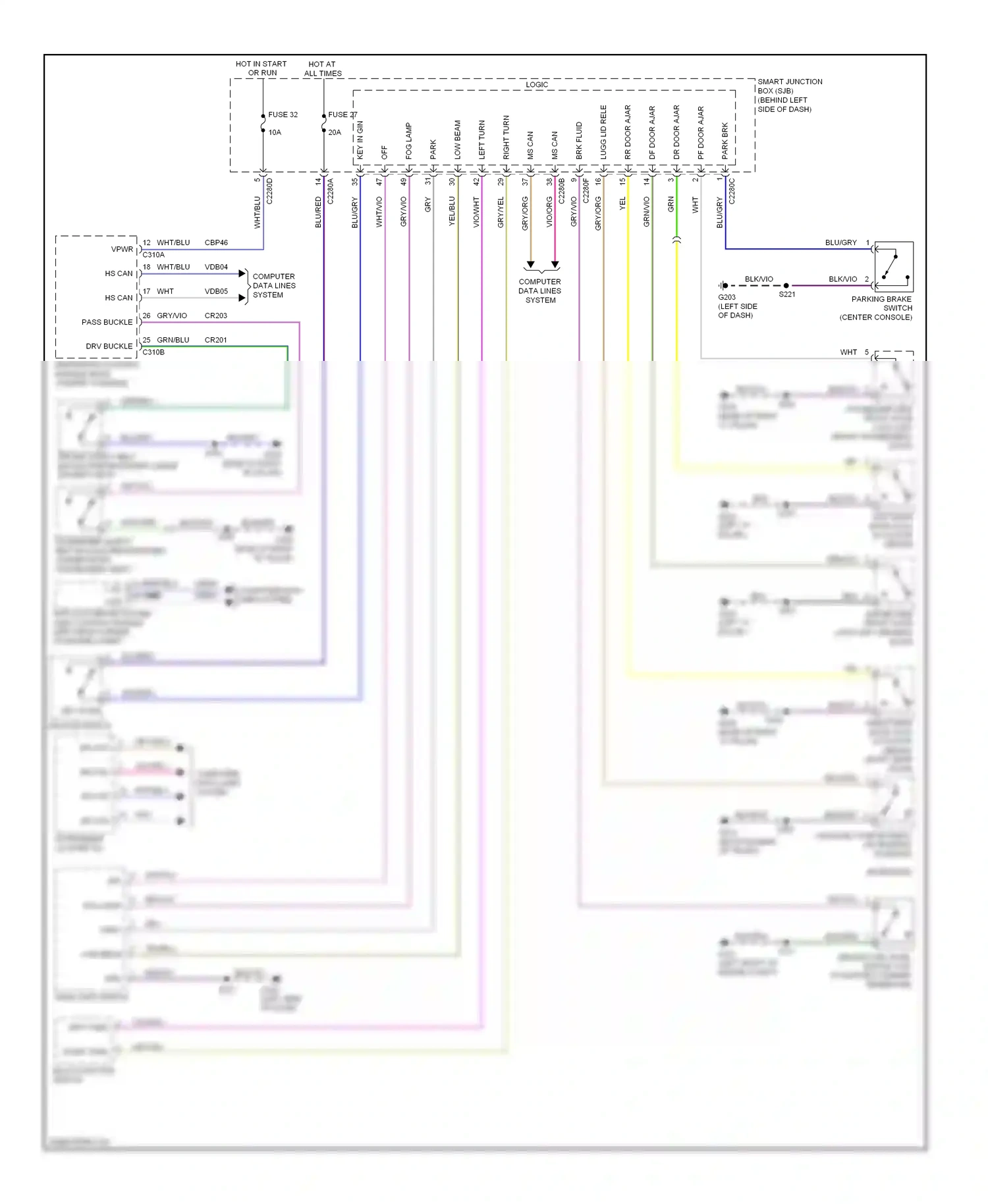 Wiring diagram parking brake switch for Ford Focus II facelift (2007-2011) (2 of 2)
