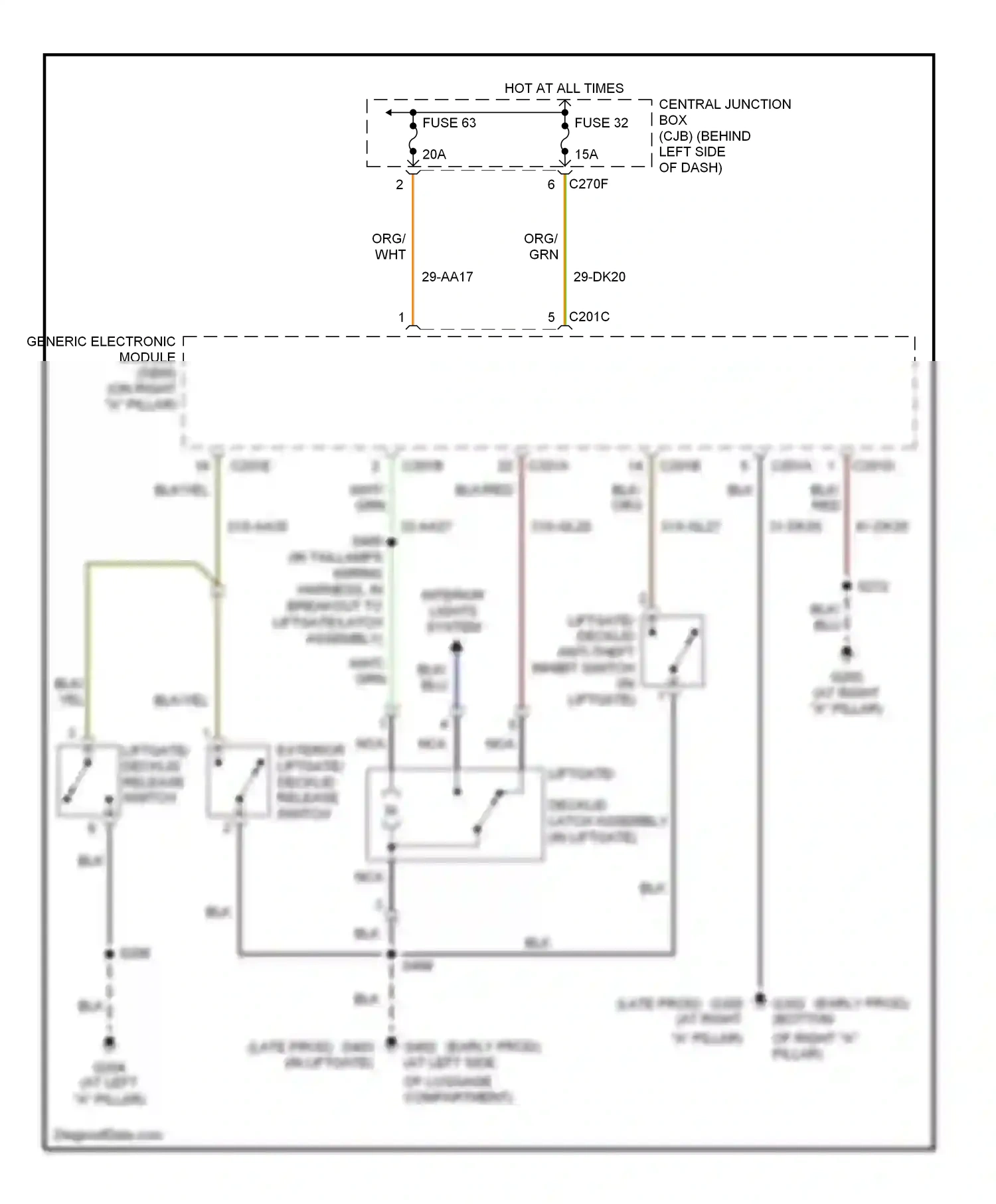 Wiring diagram exterior liftgate/ decklid release switch for Ford Focus II (2005-2008) (3 of 3)