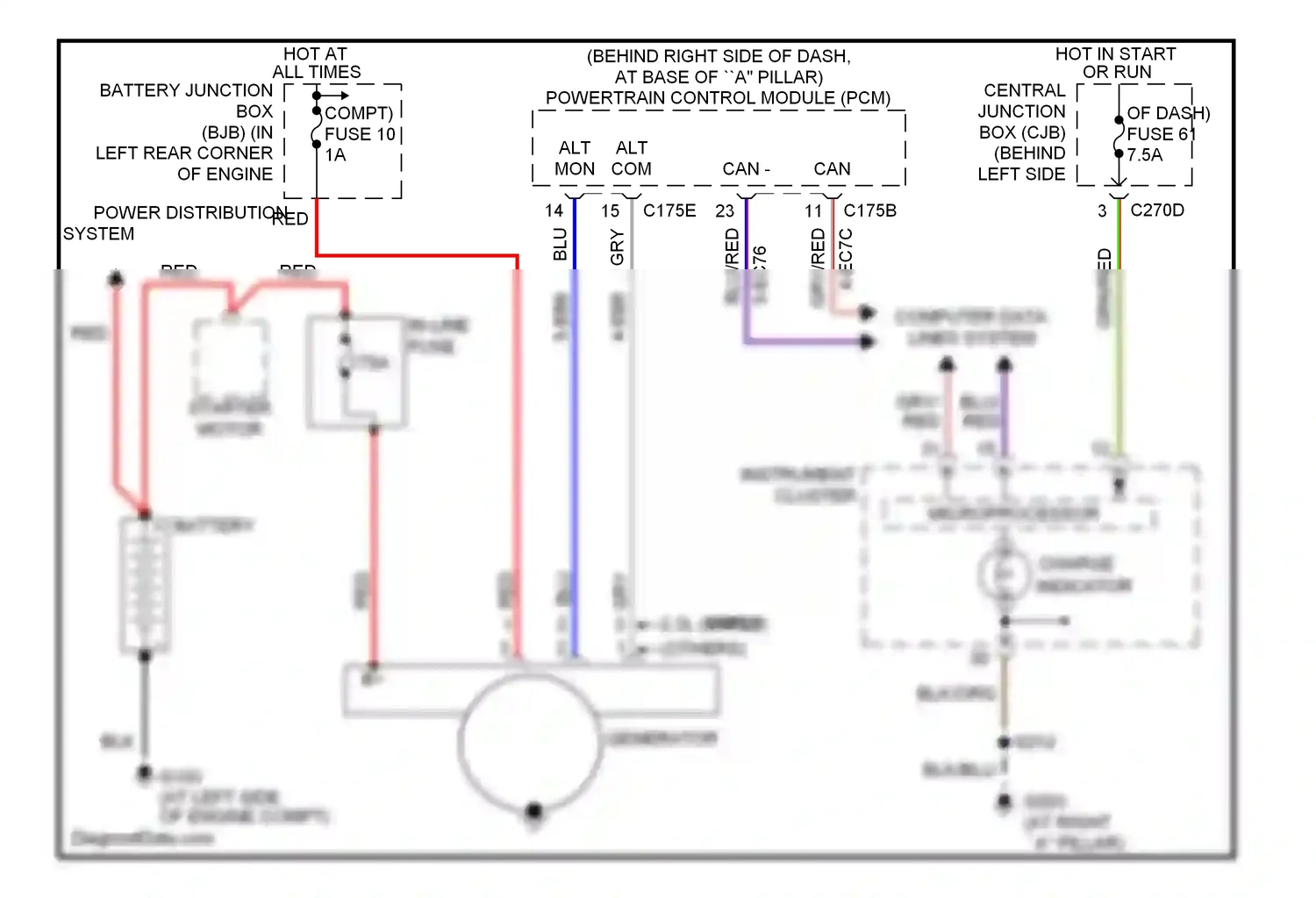 Ford Focus II (2005-2008) generator wiring diagram  (1 of 2)