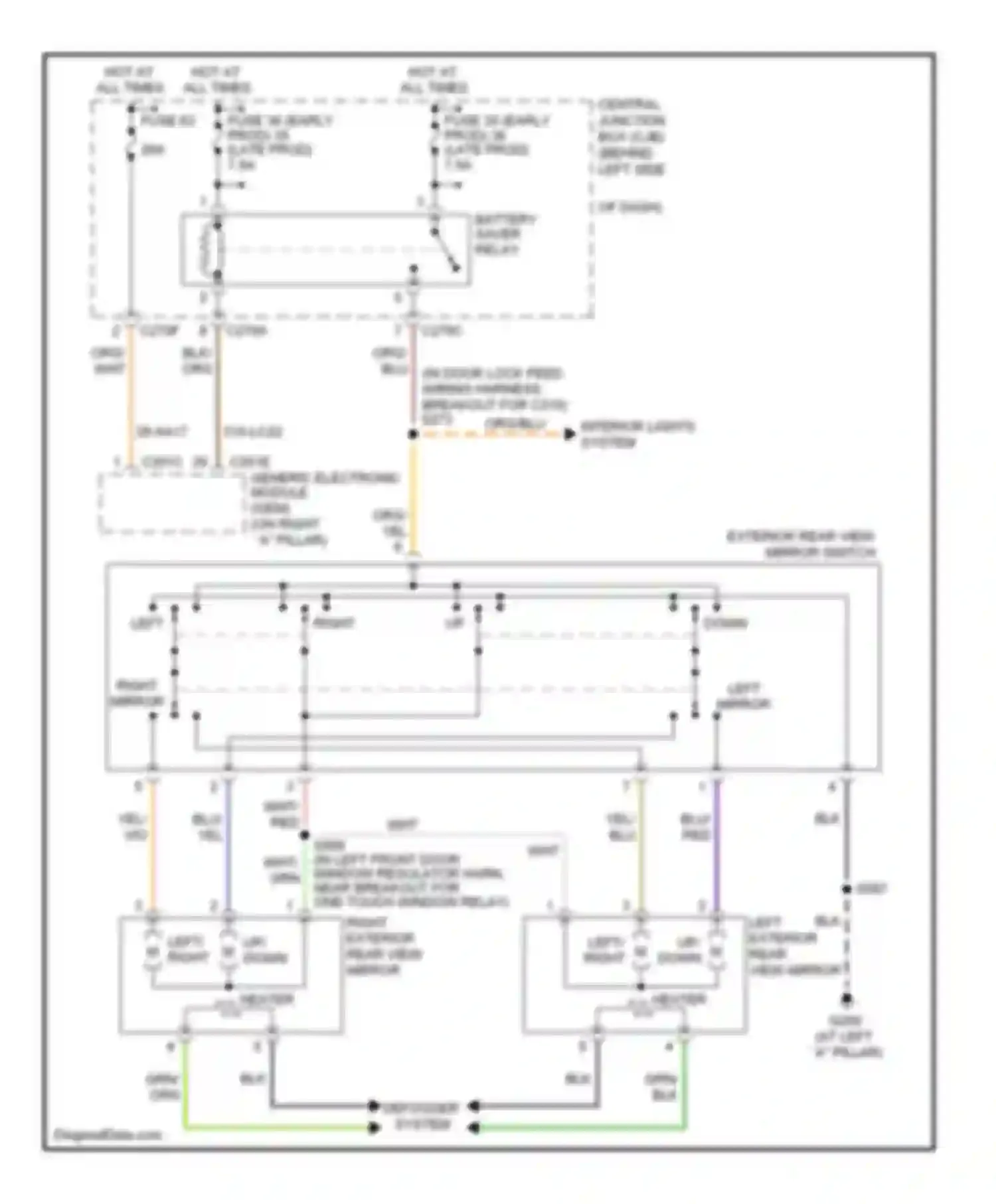 Wiring diagram left exterior rear view mirror up/ down for Ford Focus II (2005-2008) (1 of 1)