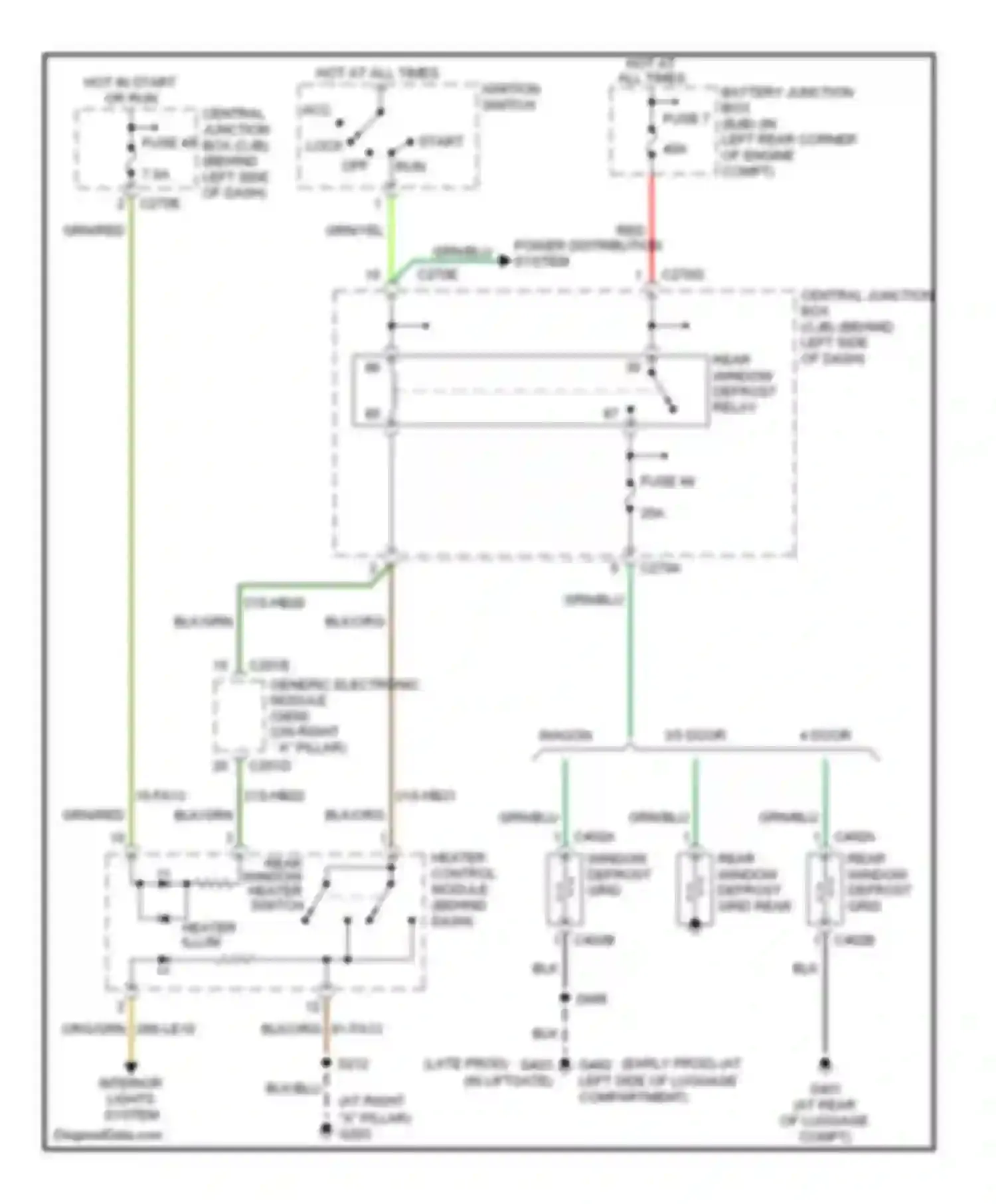 Wiring diagram rear window defrost grid for Ford Focus II (2005-2008) (3 of 3)