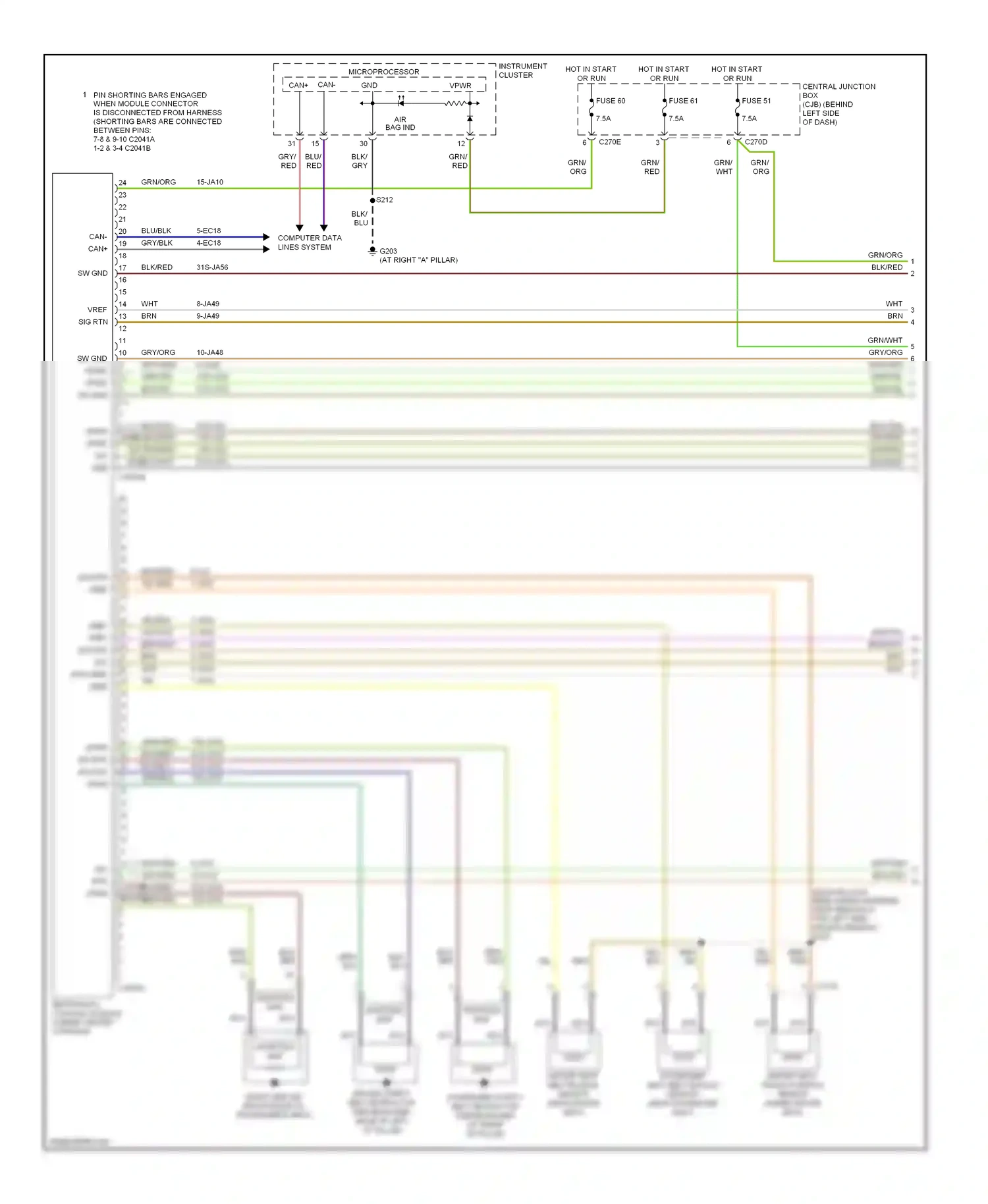 Ford Focus II (2005-2008) restraints control module (under center console) wiring diagram  (2 of 3)