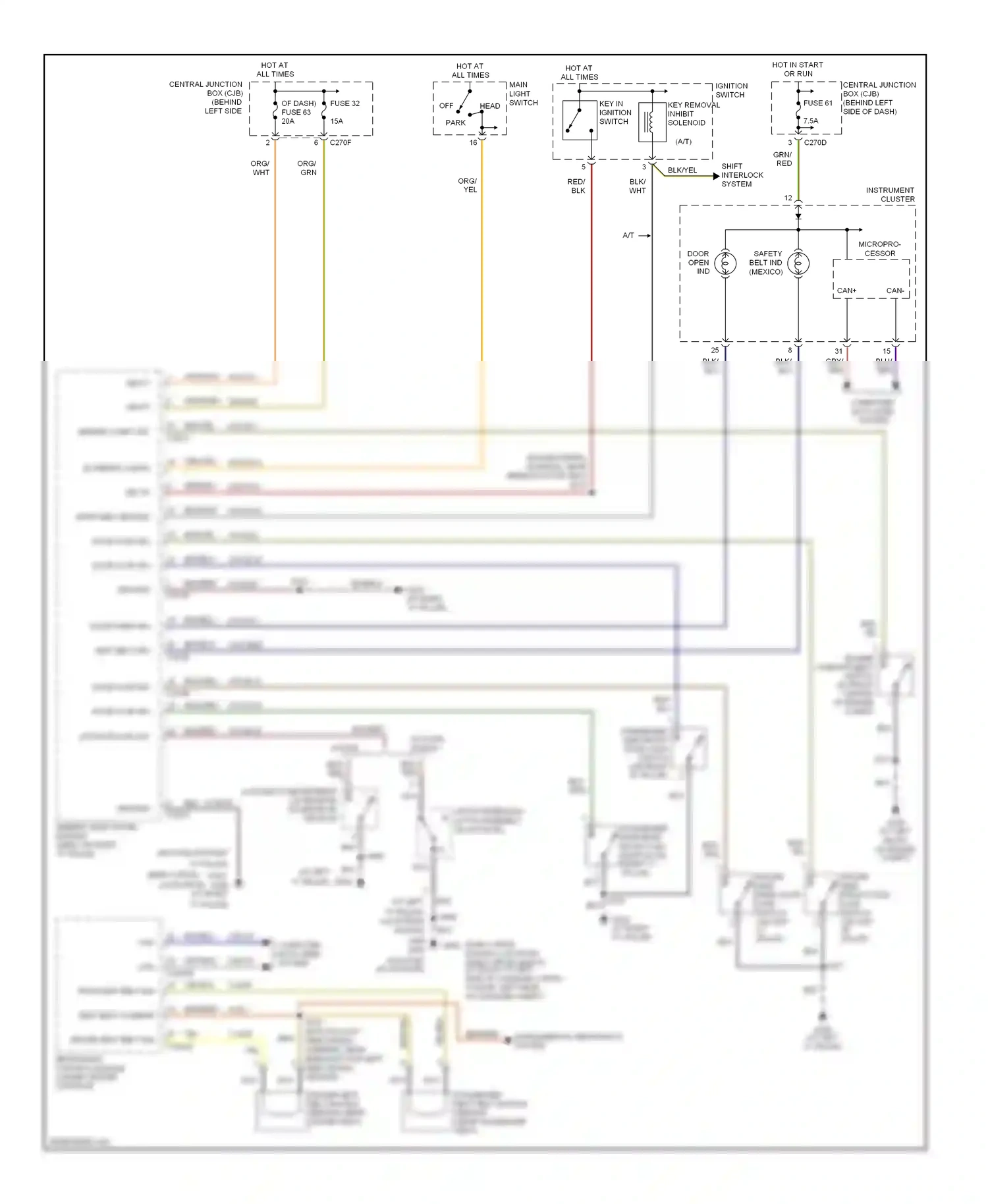 Ford Focus II (2005-2008) restraints control module (under center console) wiring diagram  (3 of 3)