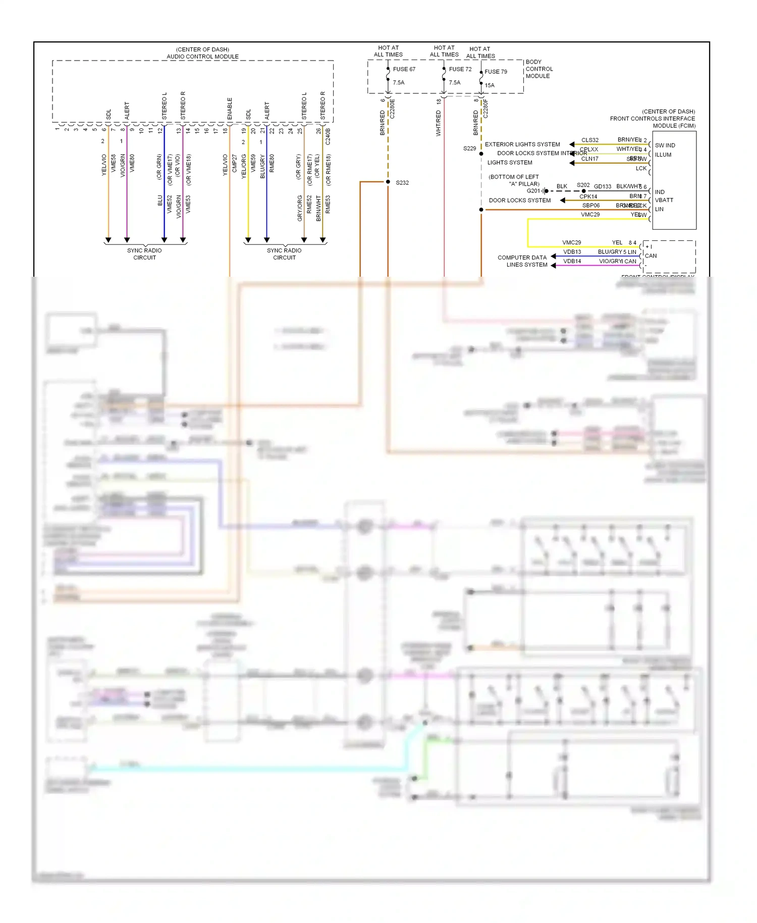 Ford Focus III (2011-2015) accessory protocol interface module (center of dash) wiring diagram  (2 of 6)