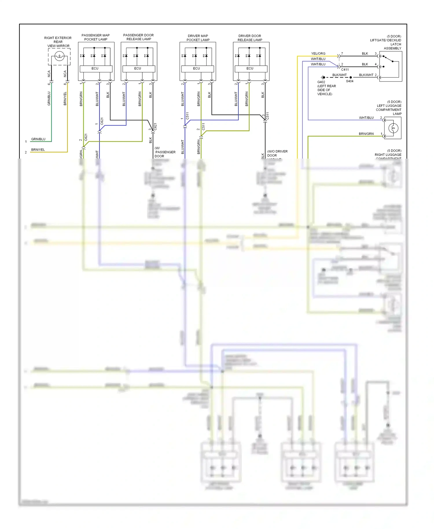 Wiring diagram luggage compartment for Ford Focus III (2011-2015) (1 of 1)