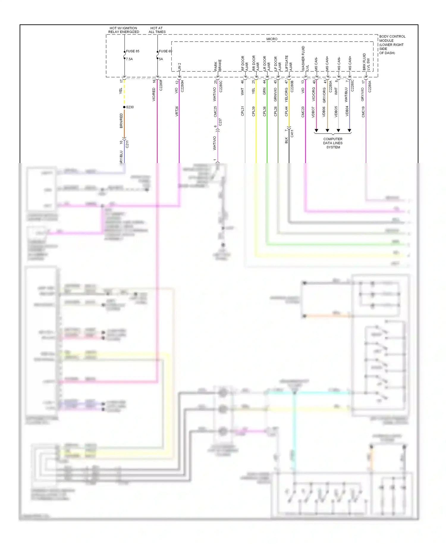 Ford Focus III (2011-2015) (right kick panel) wiring diagram  (6 of 14)