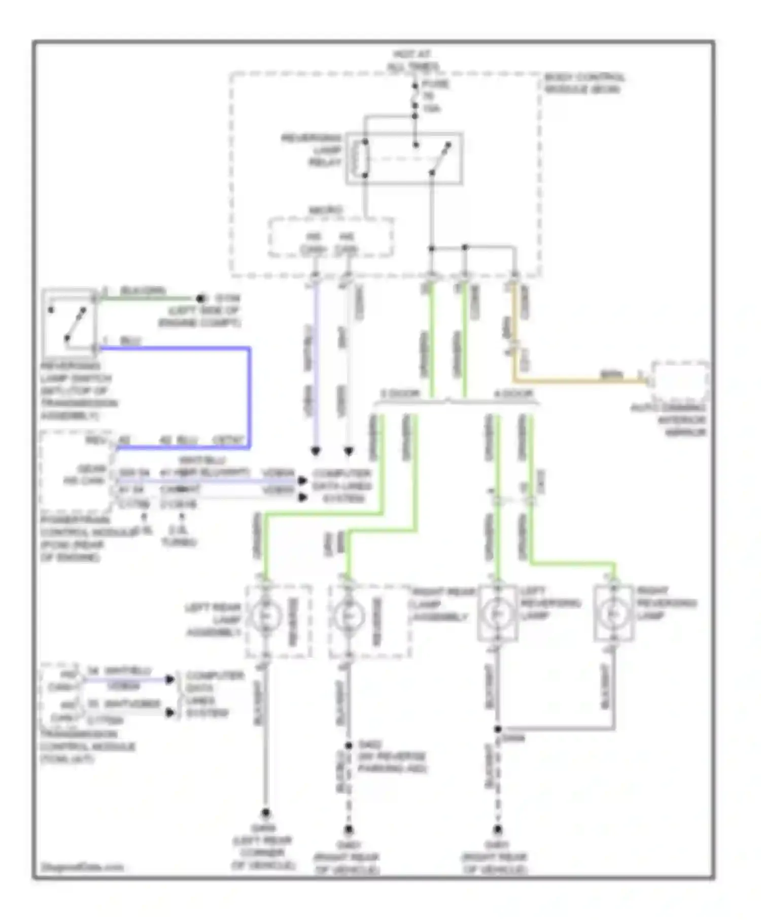 Wiring diagram right reversing lamp for Ford Focus III (2011-2015) (1 of 2)