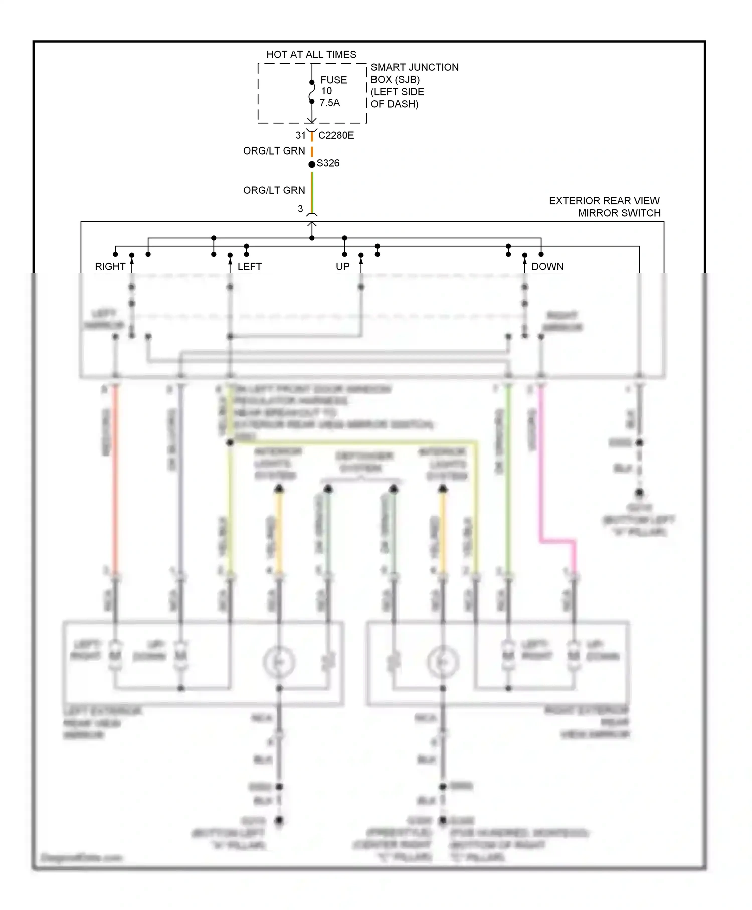 Wiring diagram left mirror for Ford Freestyle I (2004-2009) (1 of 1)