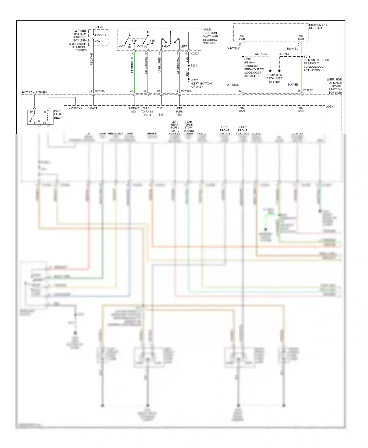 Wiring diagram right front side lamp for Ford Freestyle I (2004-2009) (1 of 2)