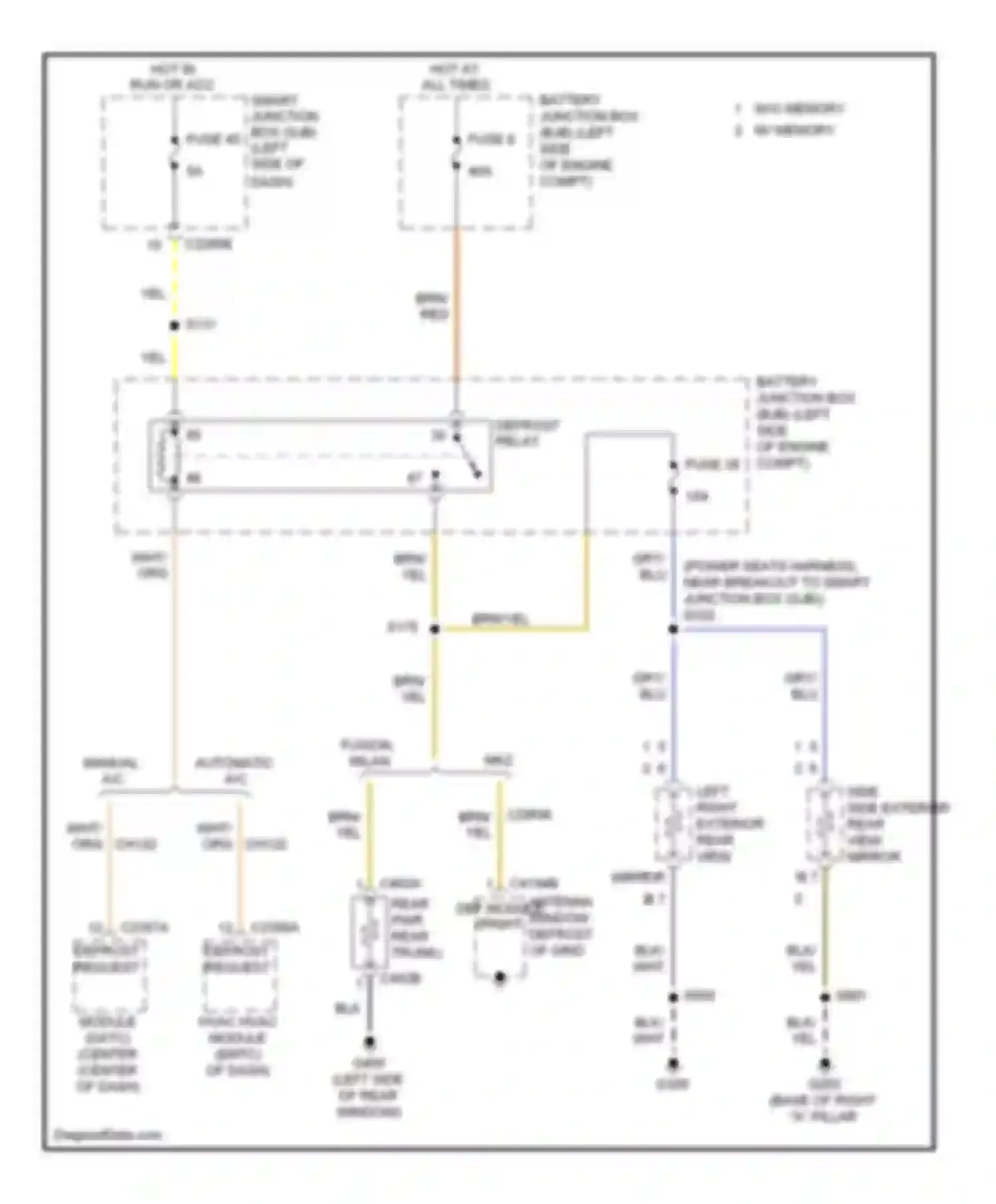 Wiring diagram w/o memory w/ memory for Ford Fusion I facelift (2005-2012)