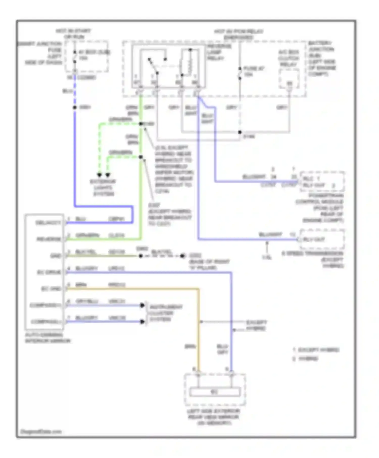 Wiring diagram reverse lamp relay for Ford Fusion I facelift (2005-2012)