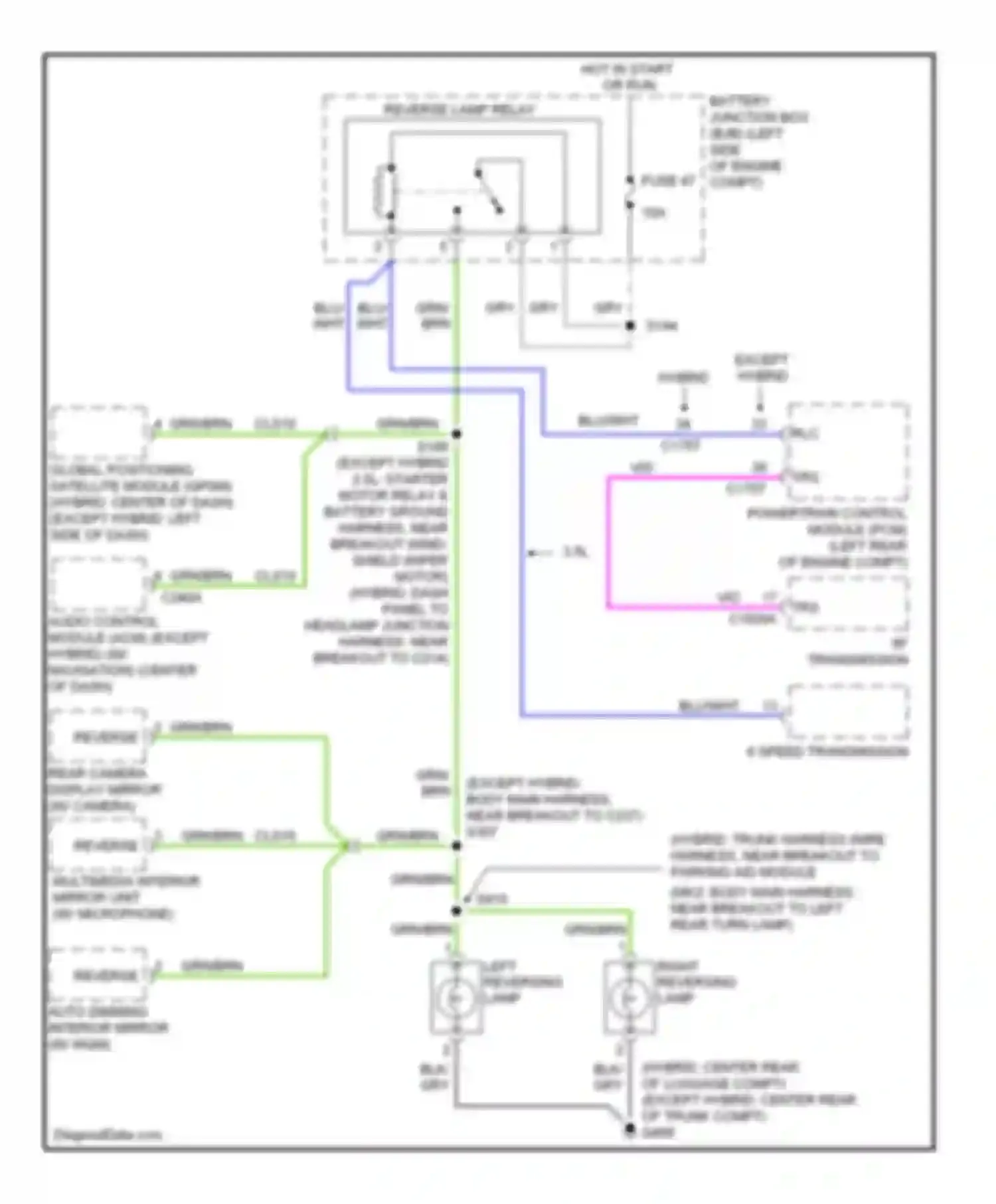 Wiring diagram left reversing lamp for Ford Fusion I facelift (2005-2012)