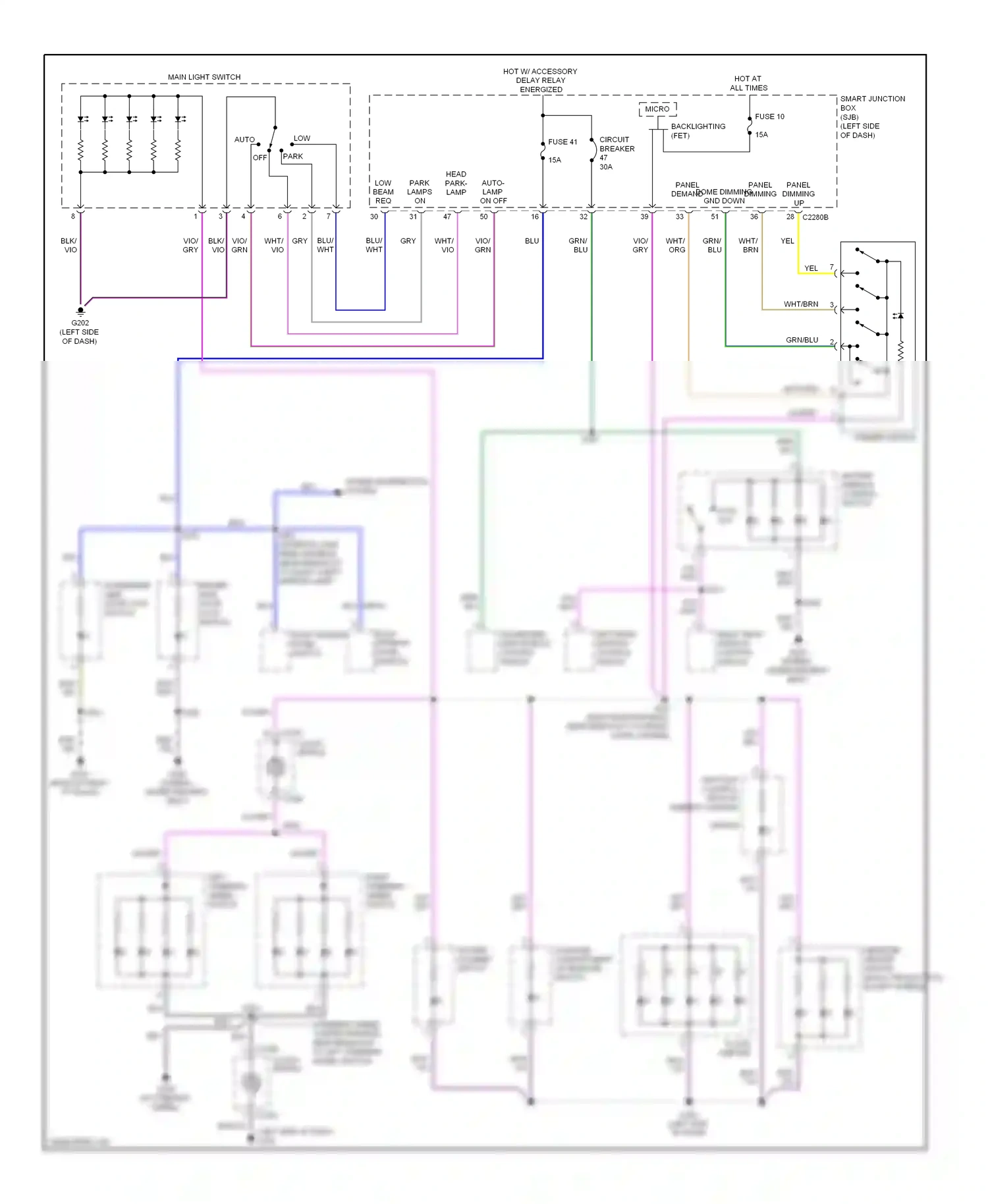 Wiring diagram panel dome dimming dimming demand gnd down for Ford Fusion I facelift (2005-2012) (1 of 1)