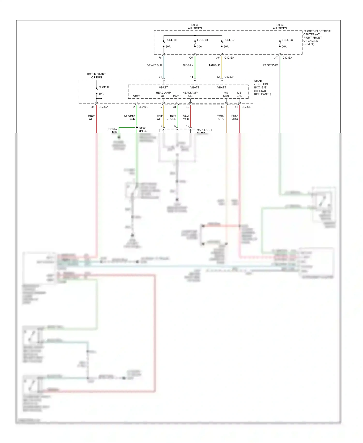 Wiring diagram key-in ignition switch for Ford GT I (2004-2006) (2 of 2)