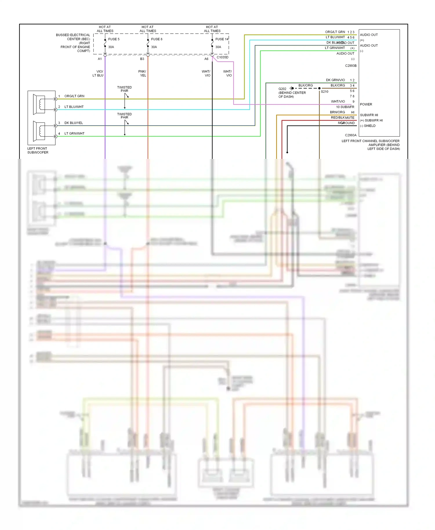 Wiring diagram left front subwoofer for Ford GT I (2004-2006) (1 of 2)