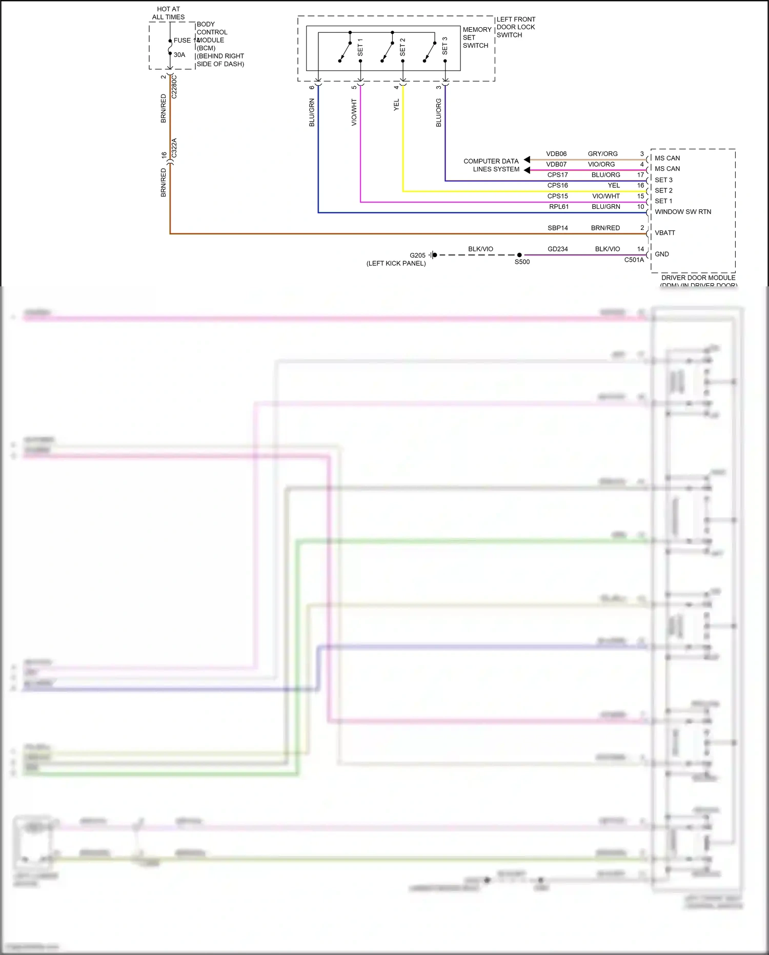 Ford Kuga III (2019-2024) memory set switch wiring diagram  (1 of 2)
