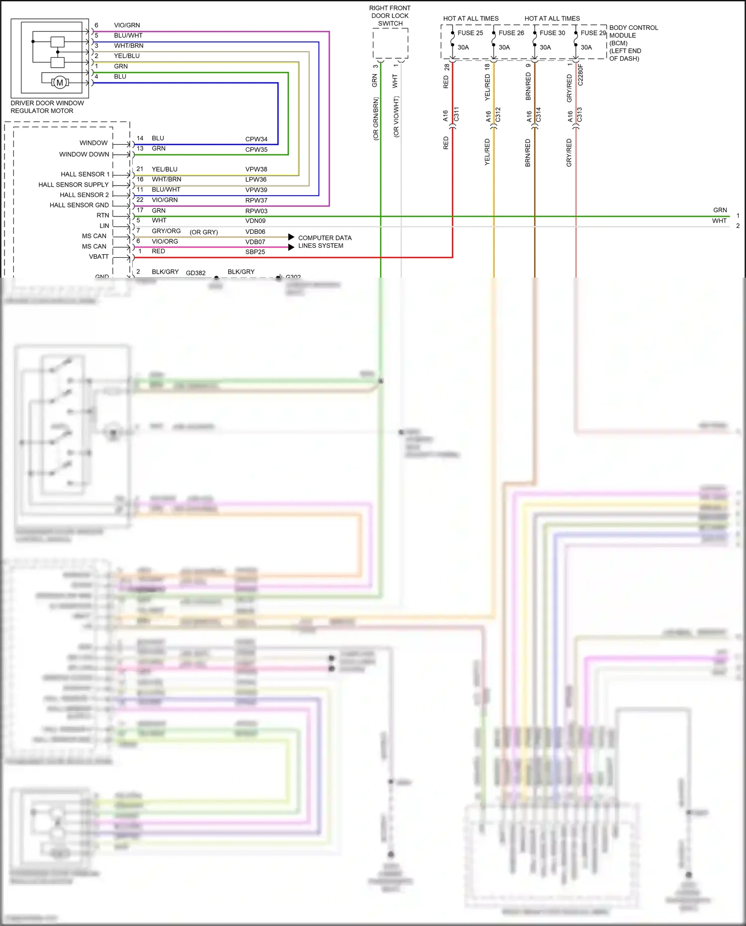 Ford Mondeo V facelift (2019-2023) window down wiring diagram  (1 of 2)