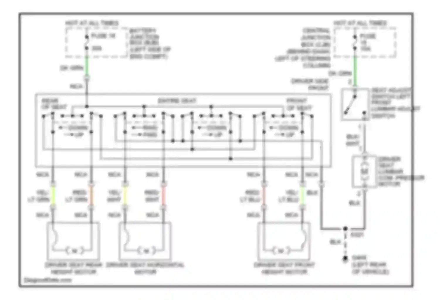 Mustang Ford IV facelift (1998-2004): Power seat circuits