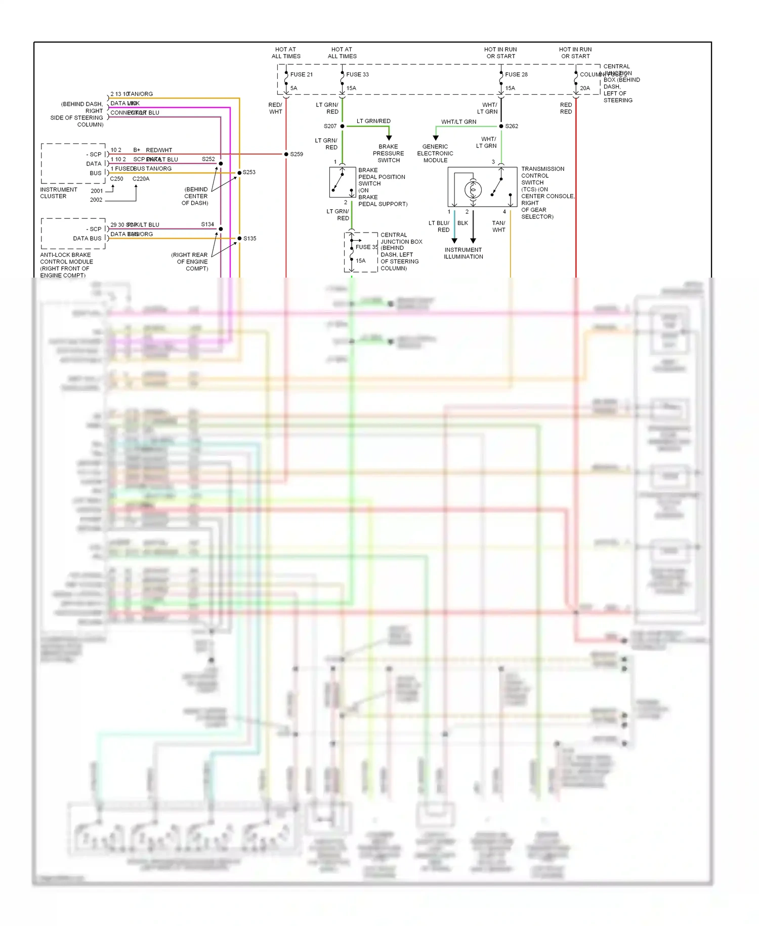 Wiring diagram abs control module for Ford Mustang IV facelift (1998-2004) (1 of 2)