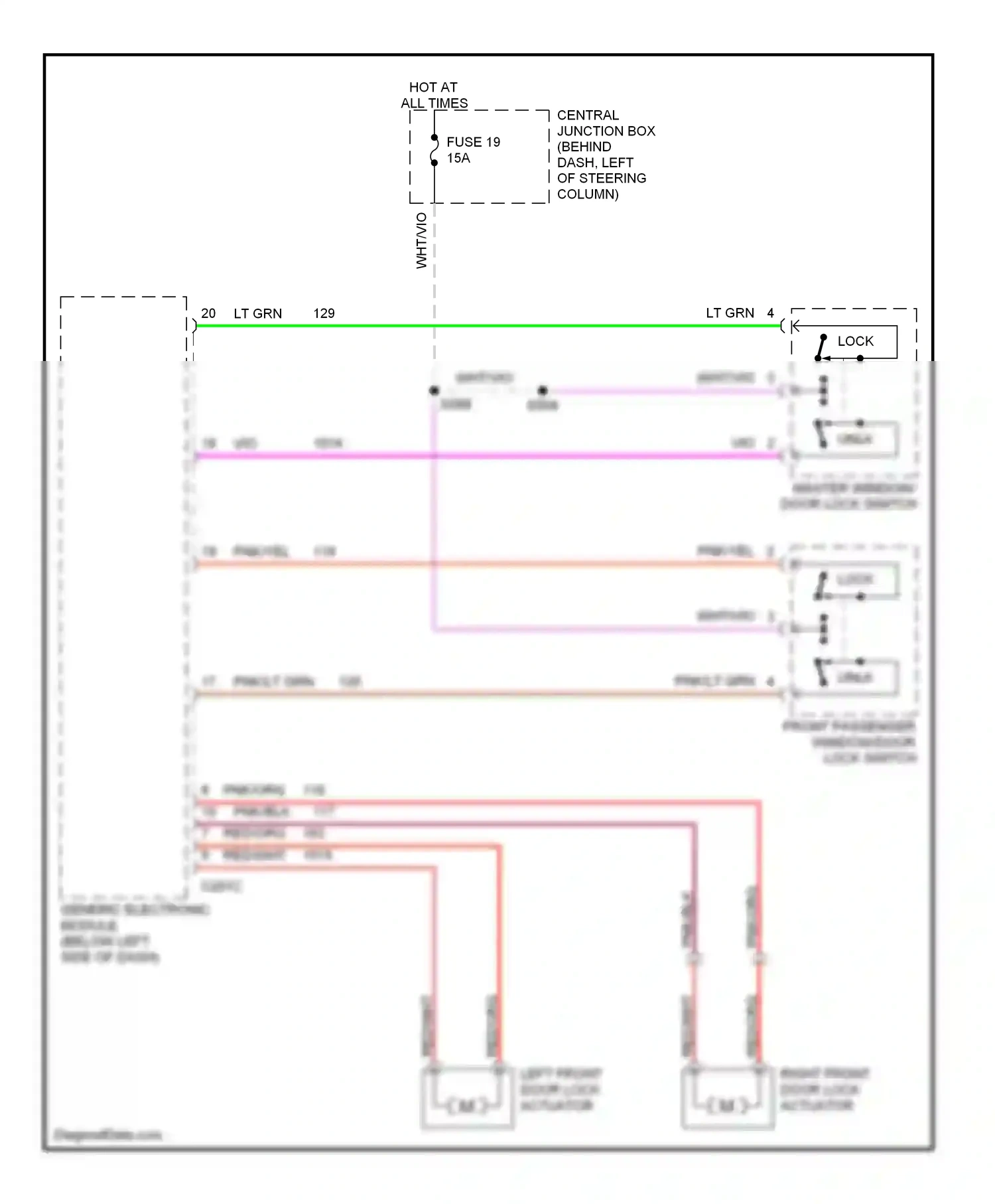 Wiring diagram front passenger window/door lock switch for Ford Mustang IV facelift (1998-2004) (3 of 3)