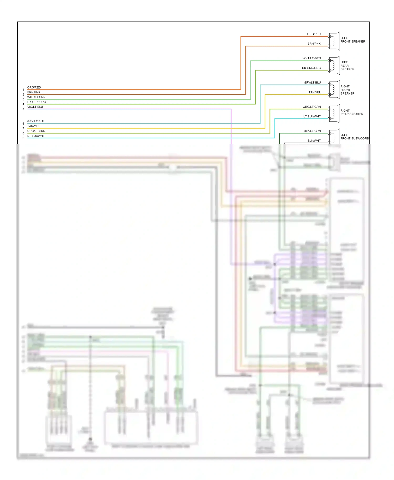 Wiring diagram front speaker for Ford Mustang IV facelift (1998-2004) (1 of 2)